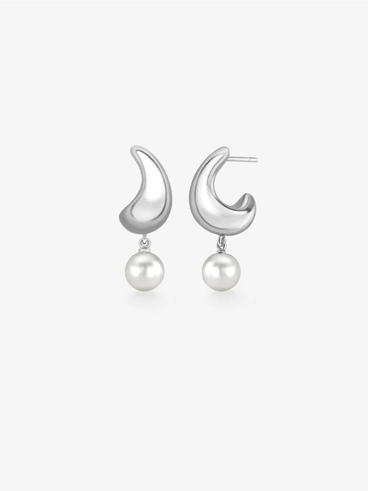 Rush Hour Small 'Til Late White Gold Pearl Earrings View 2