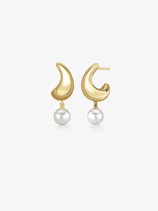 Rush Hour Small 'Til Late Yellow Gold Pearl Earrings View 2