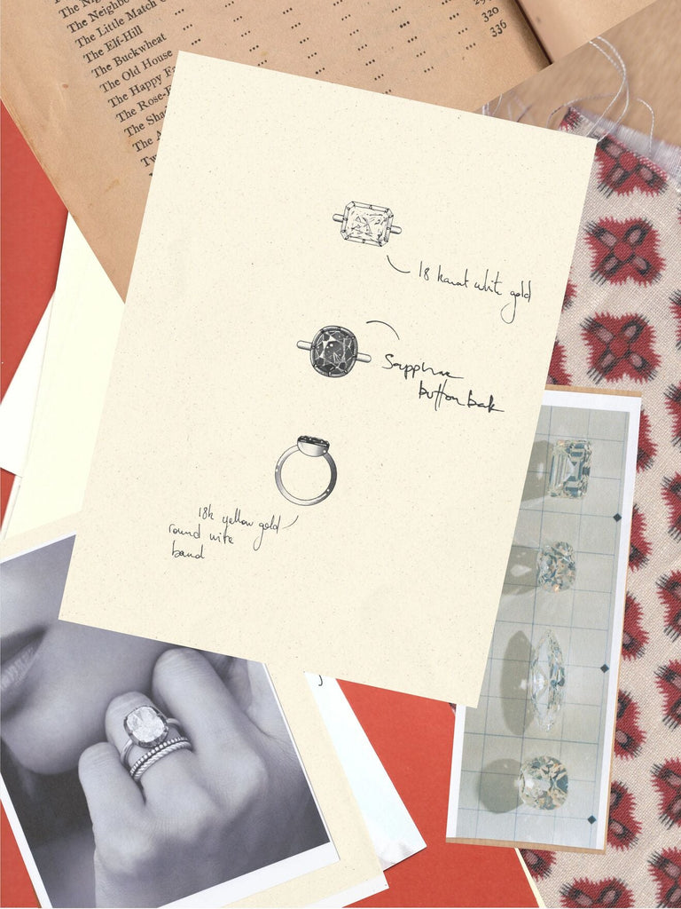 Sapphire Button Back Ring Sketch