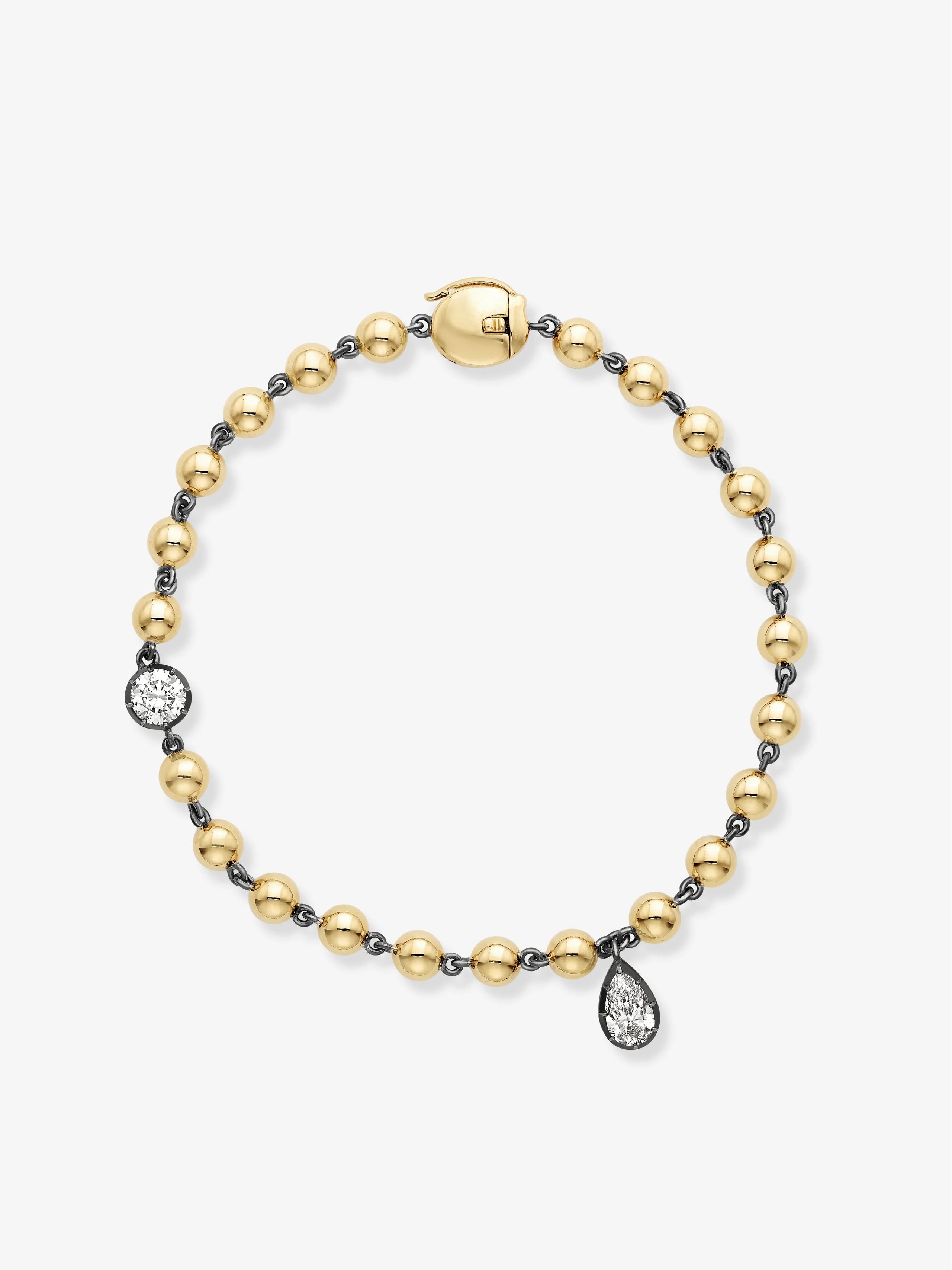 Ball n Chain Yellow Gold Multi Diamond Bracelet View 1