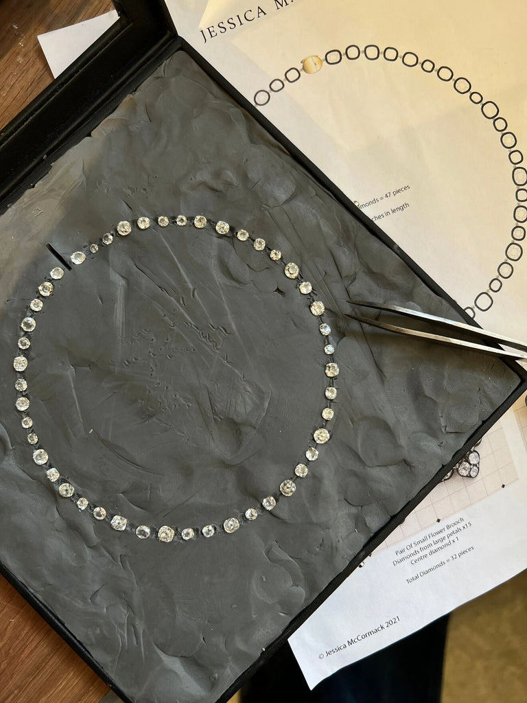 Button Back Necklace in Production