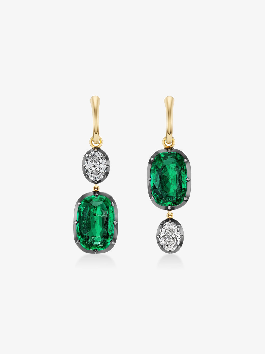 Asymmetric Cushion Emerald & Diamond Hoop Earrings  View 1