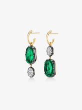 Asymmetric Cushion Emerald & Diamond Hoop Earrings