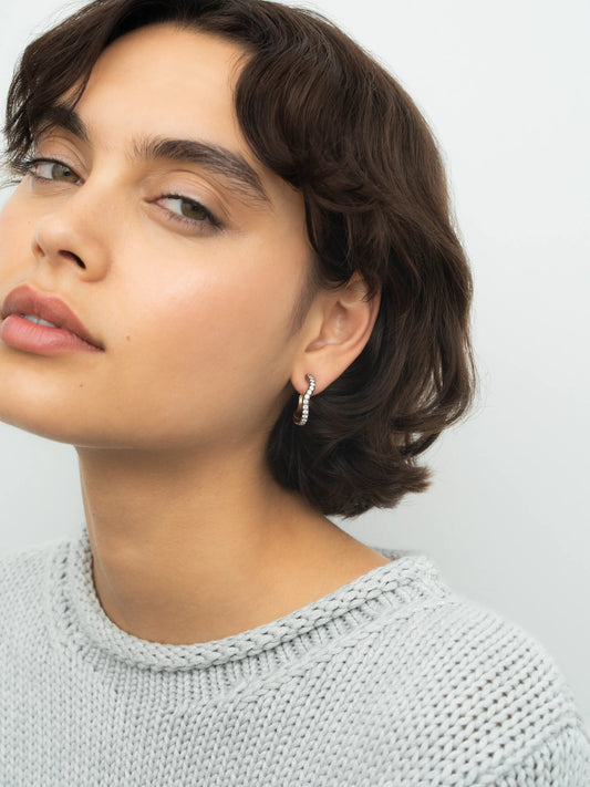 Carmela Diamond & Blackened Gold Spaghetti Hoop Earrings View 3