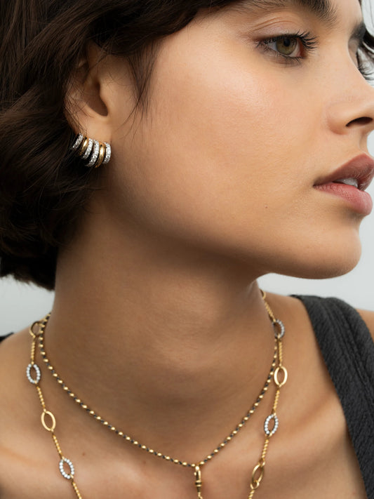 Carmela Diamond & Blackened Gold Spaghettio Earrings View 3