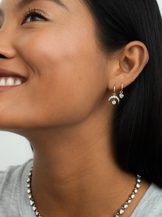 0.30ct Heart-Shaped Diamond & Blackened Gold Gypset Hoop Earrings View 3