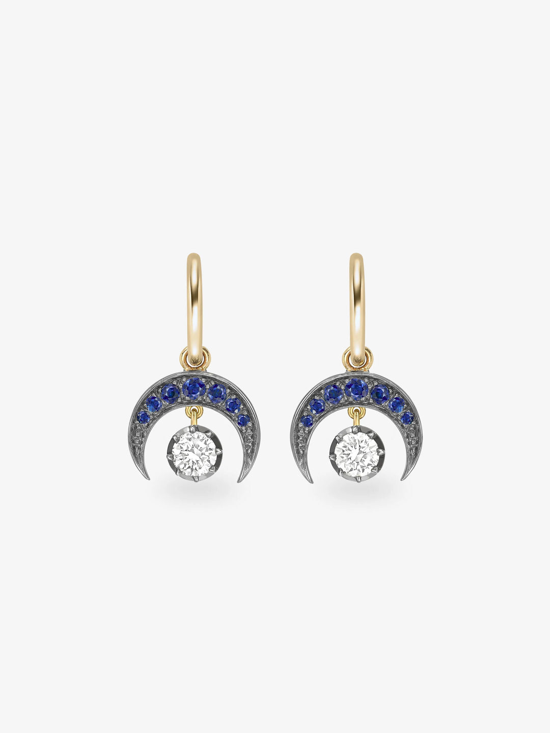 Crescent Moon Sapphire & Blackened Gold Gypset Hoop Earrings  View 1