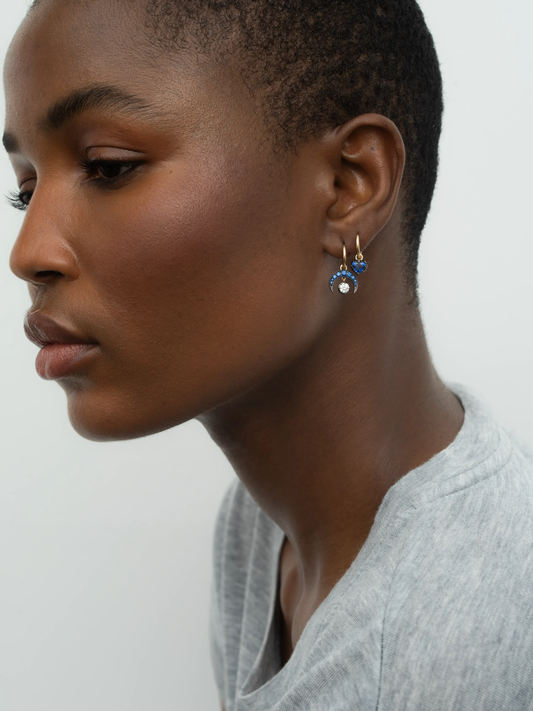 0.50ct Heart-Shaped Sapphire & Blackened Gold Single Gypset Hoop Earring View 3