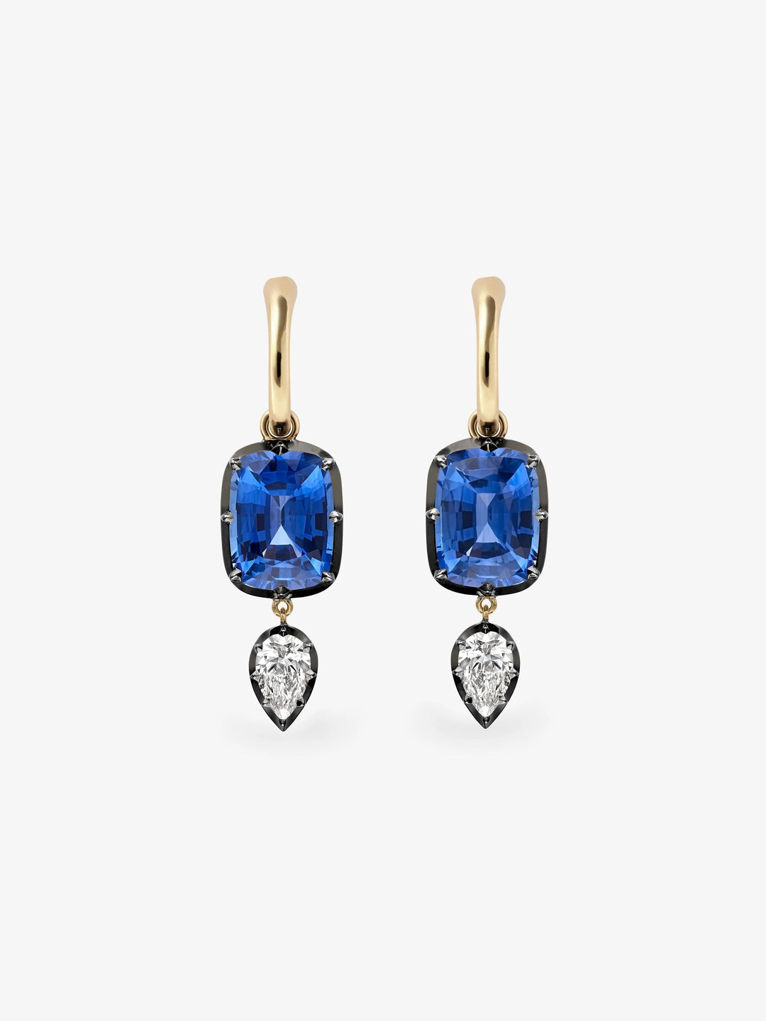 Elongated Cushion Sapphire & Diamond Gypset Hoop Earrings  View 1