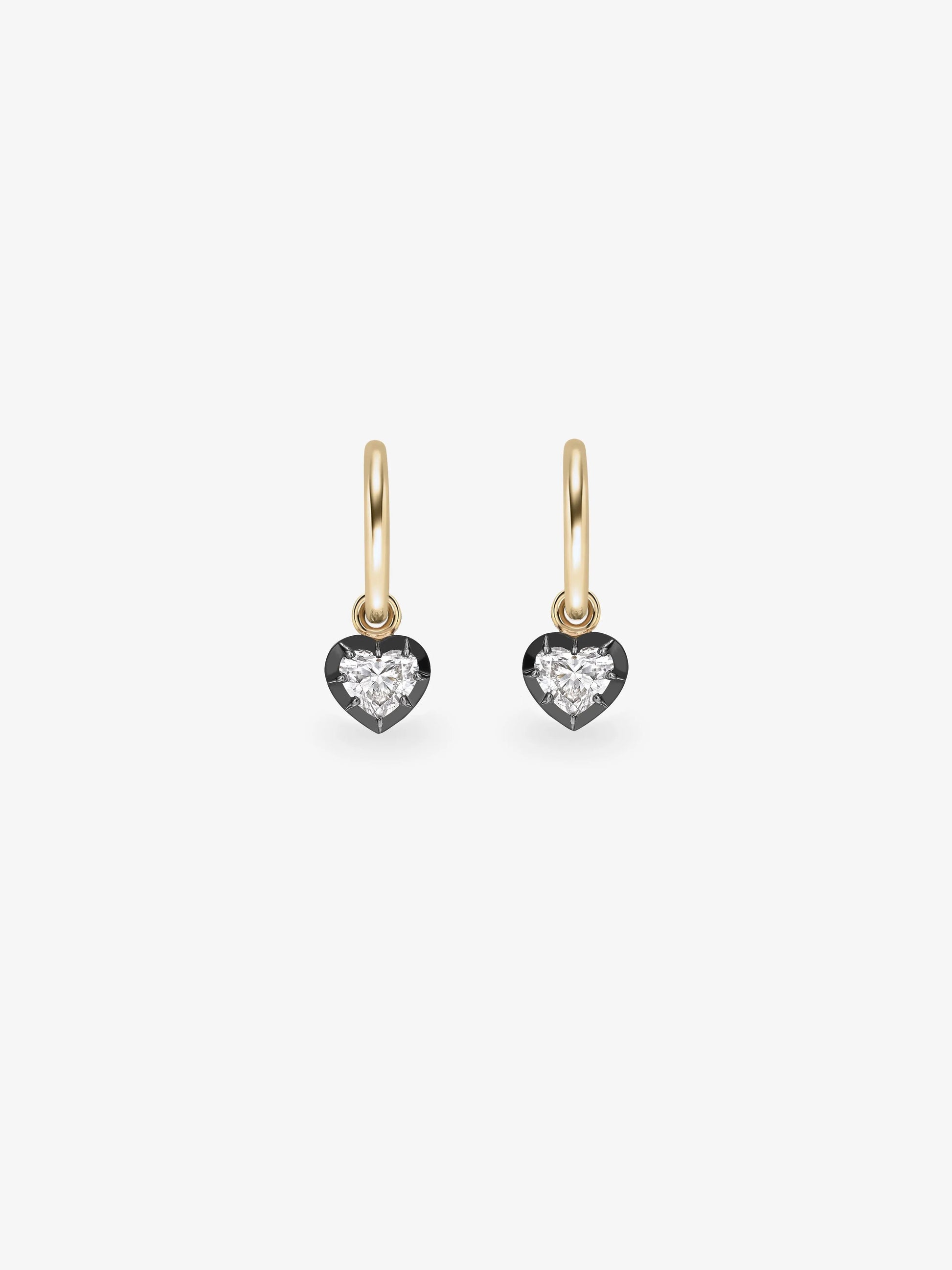 0.30ct Heart-Shaped Diamond & Blackened Gold Gypset Hoop Earrings View 1