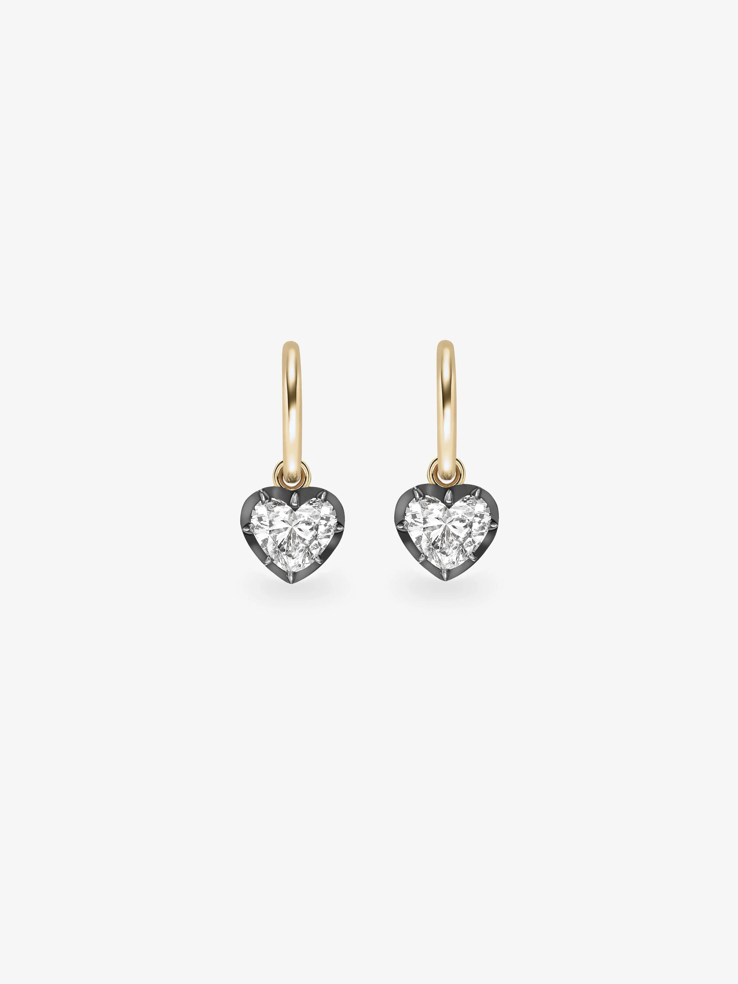 0.70ct Heart-Shaped Diamond & Blackened Gold Gypset Hoop Earrings View 1