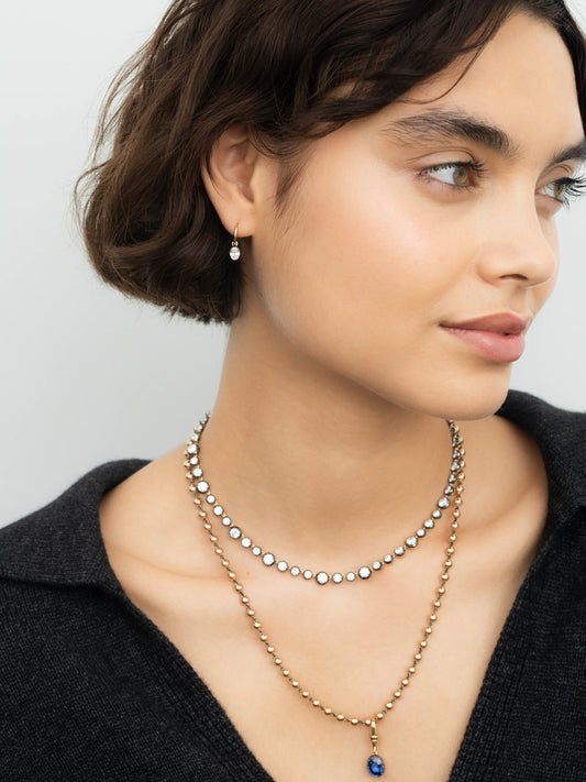 0.50ct Oval Diamond & Blackened Gold Gypset Hoop Earrings View 3