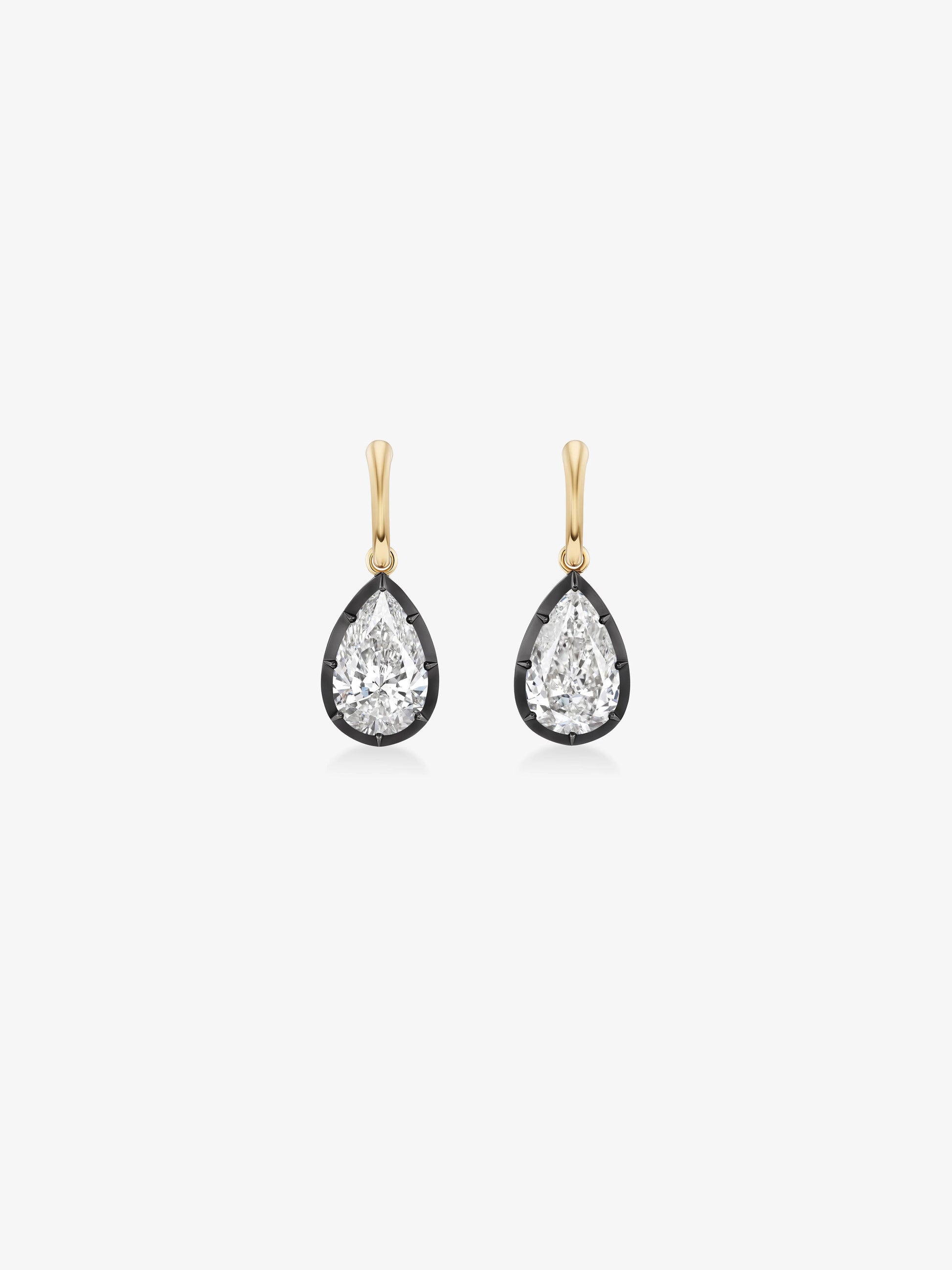 5.03ct Pear-Shaped Diamond & Blackened Gold Gypset Hoop Earrings View 1