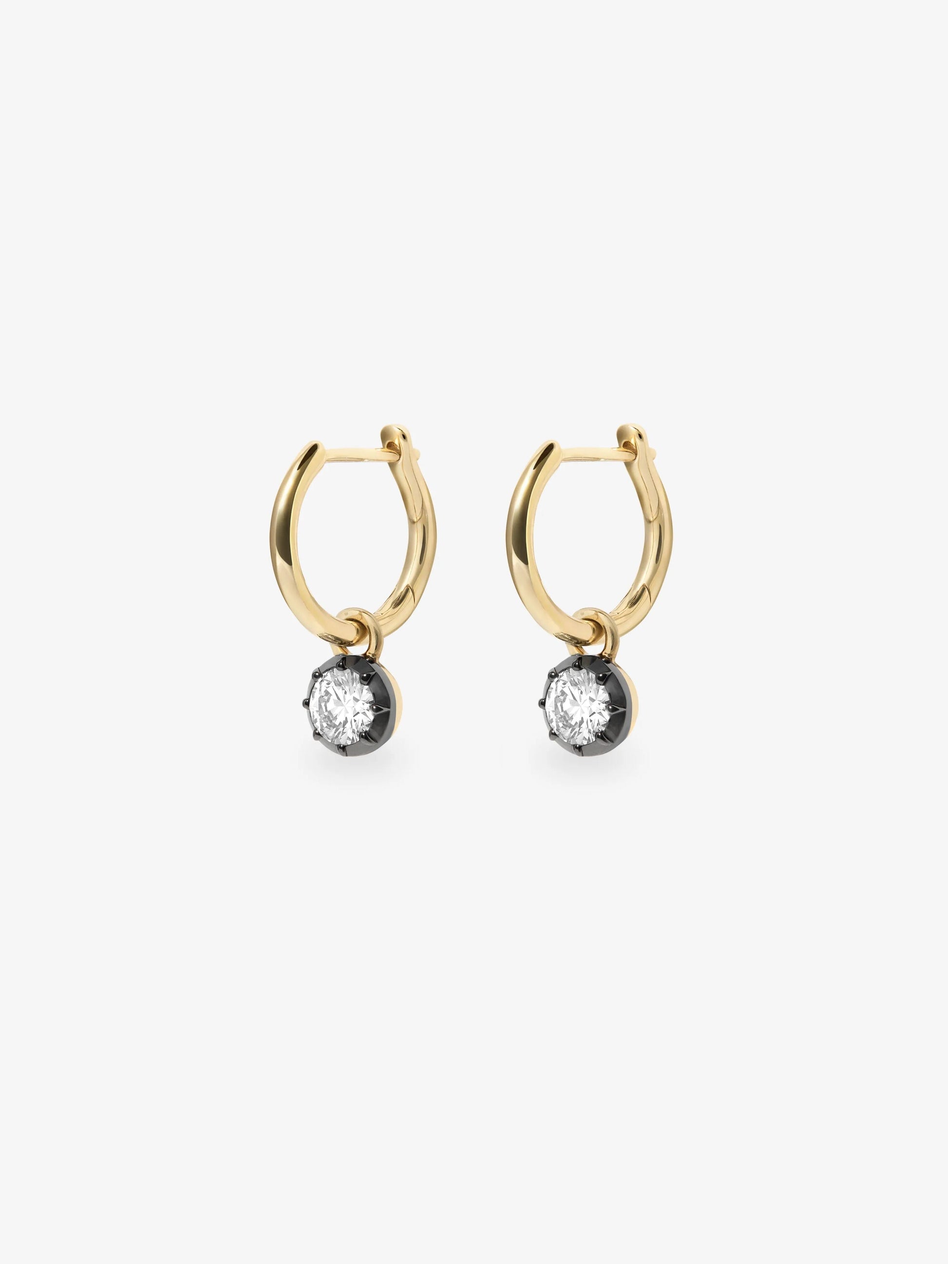 0.20ct Diamond & Blackened Gold Gypset Hoop Earrings View 2