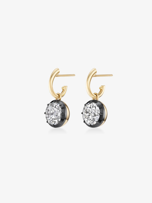 3.53ct Diamond & Blackened Gold Gypset Hoop Earrings View 2