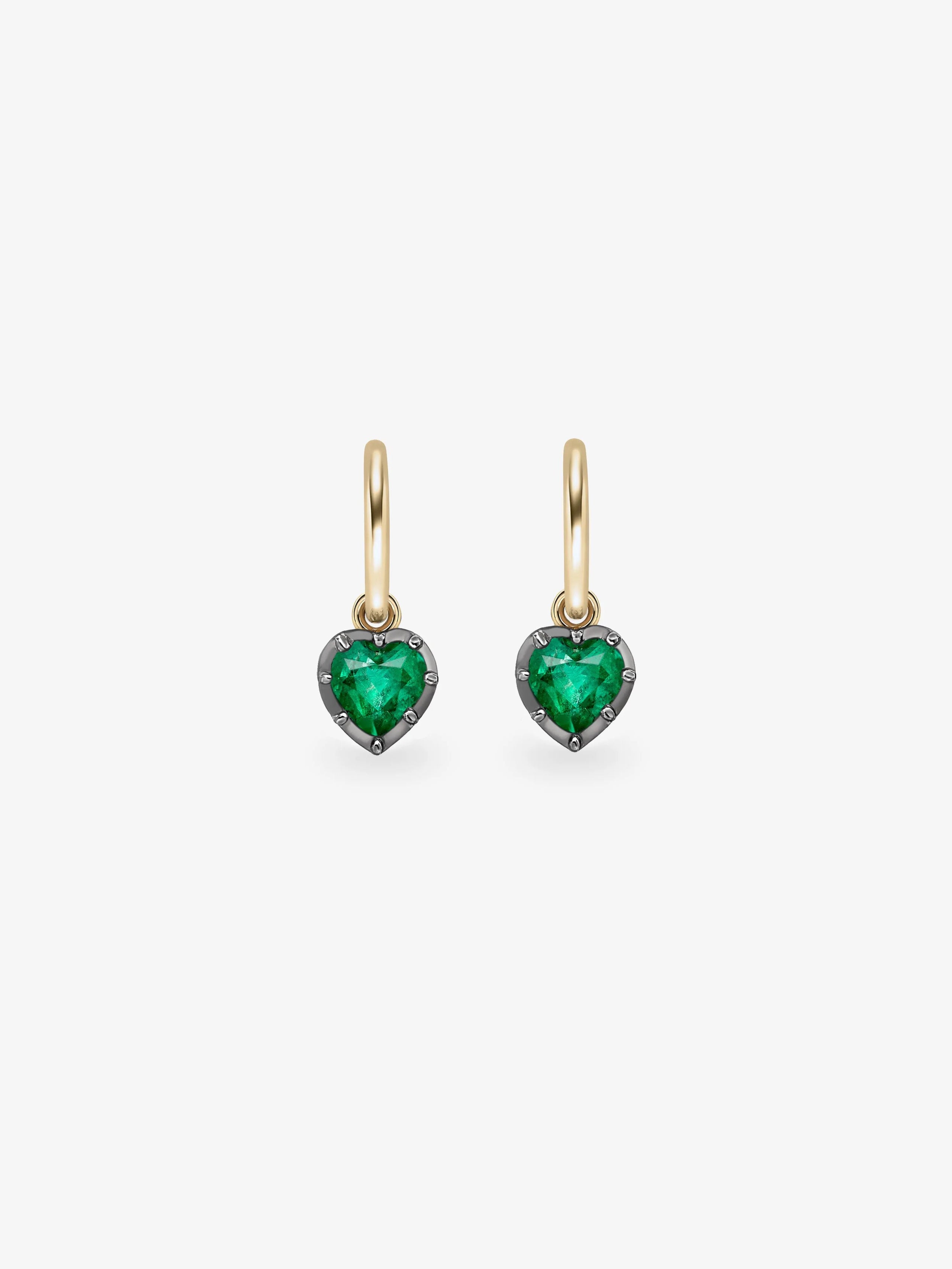 0.50ct Heart-Shaped Emerald & Blackened Gold Gypset Hoop Earrings View 1