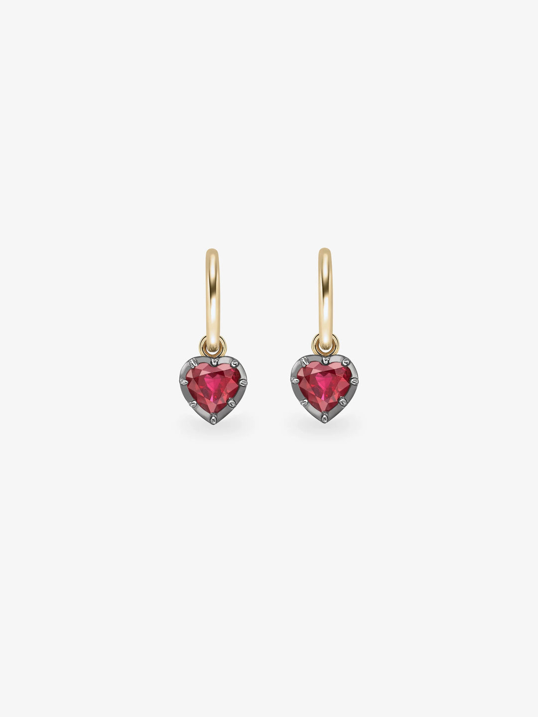 0.50ct Heart-Shaped Ruby & Blackened Gold Gypset Hoop Earrings  View 1