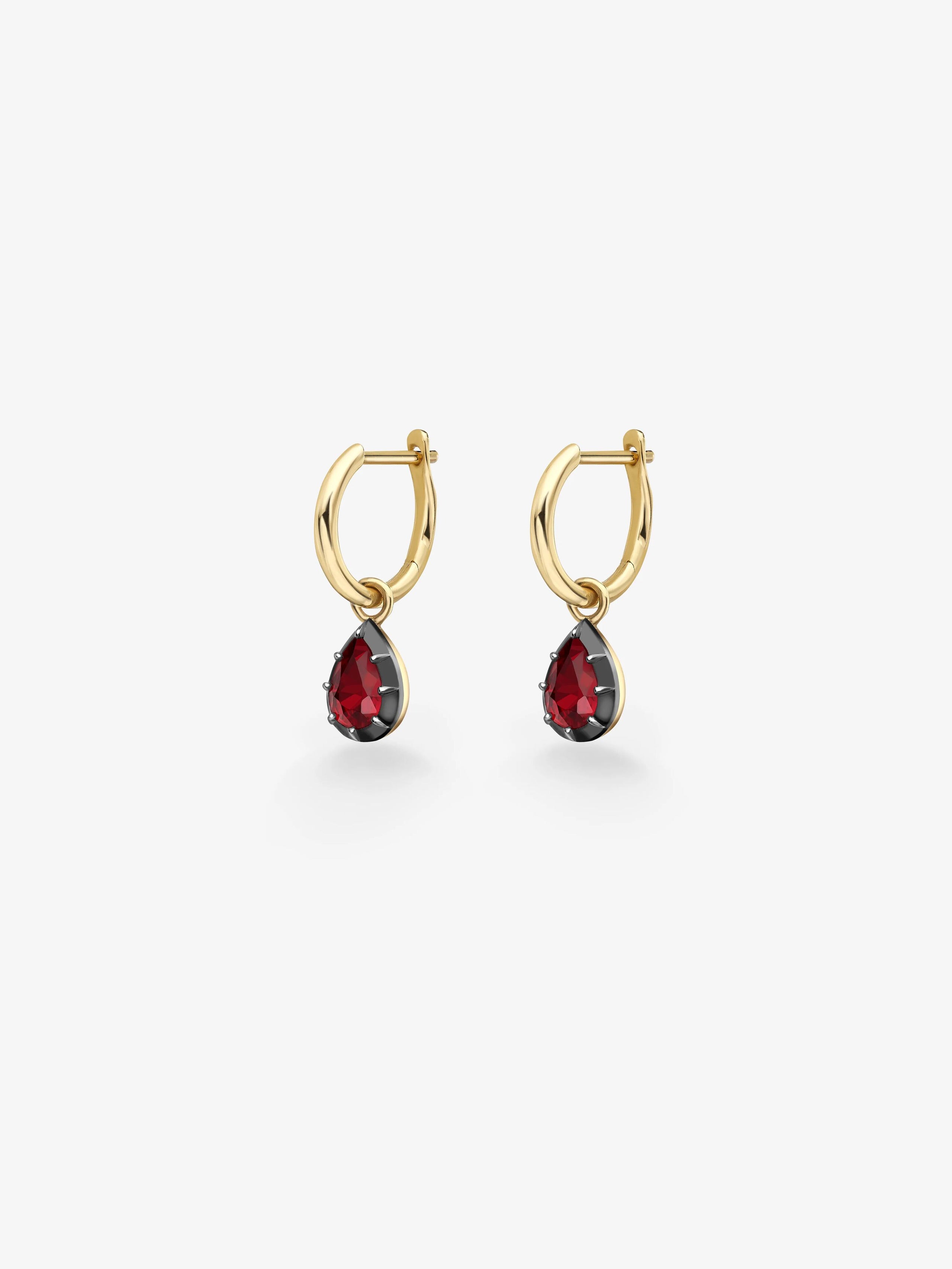 0.50ct Pear-Shaped Ruby & Blackened Gold Gypset Hoop Earrings View 2
