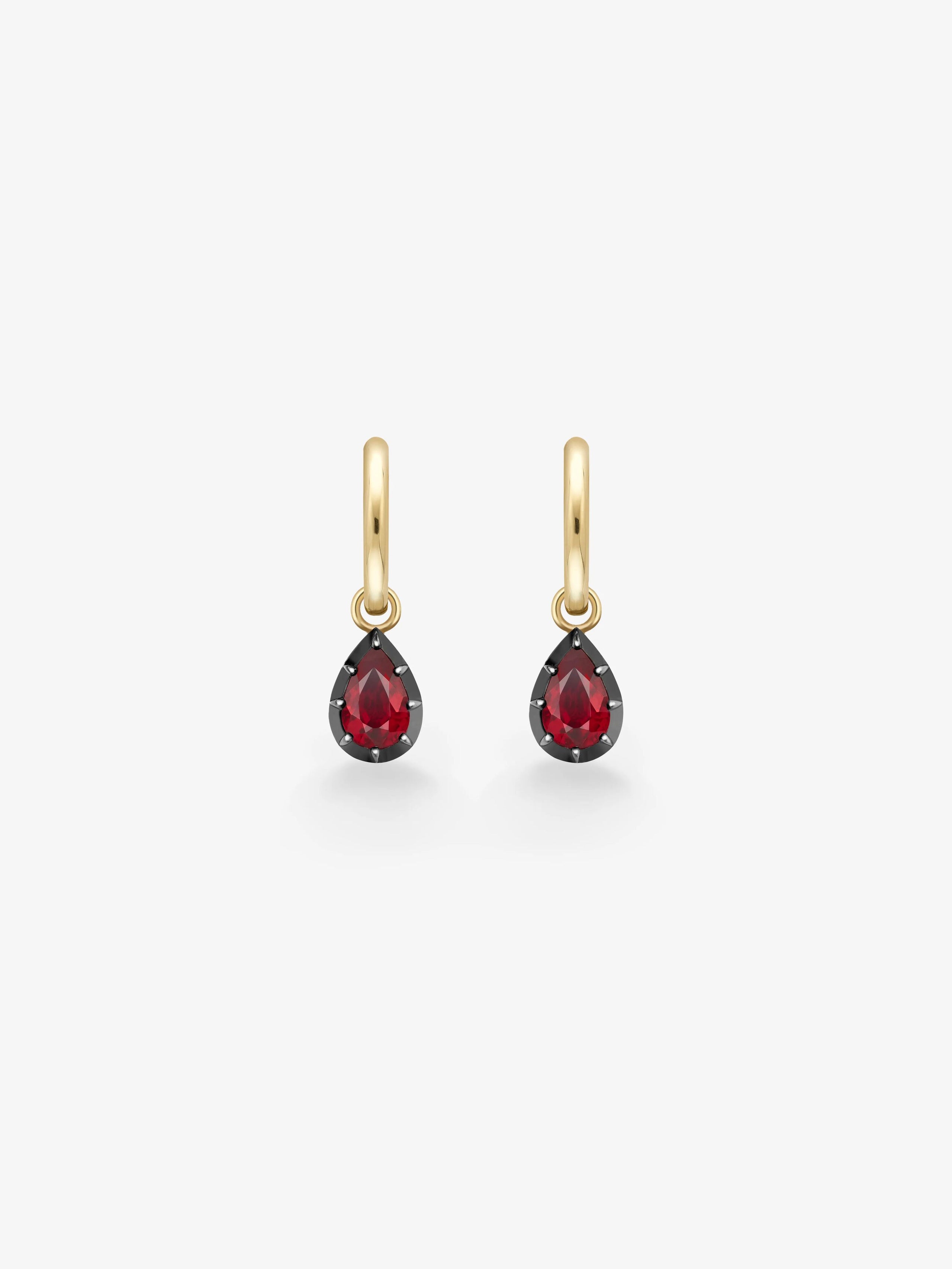 0.50ct Pear-Shaped Ruby & Blackened Gold Gypset Hoop Earrings View 1