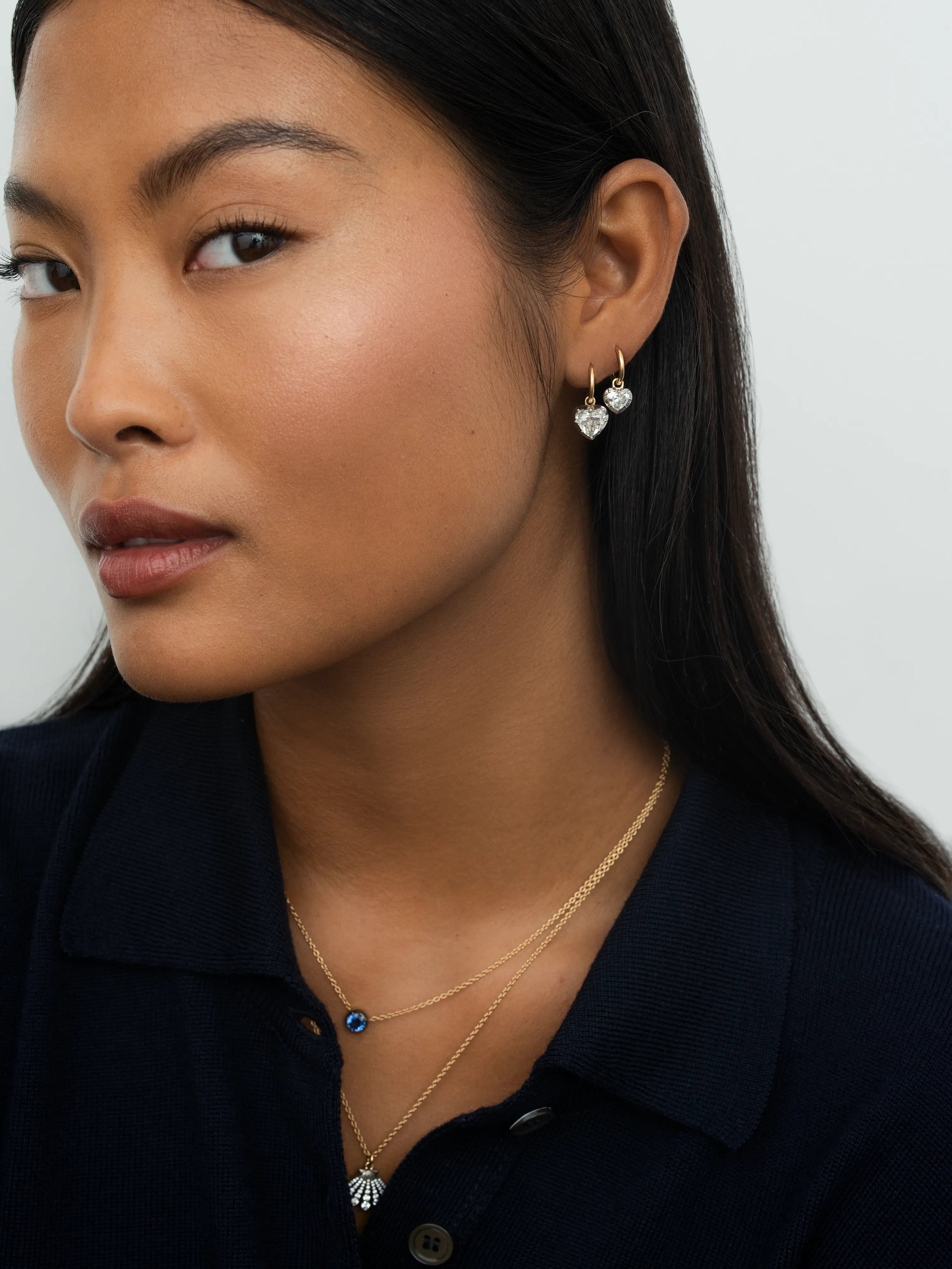 0.70ct Heart-Shaped Diamond & White Gold Gypset Hoop Earrings View 3