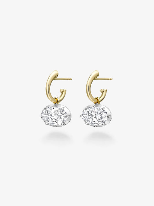 3ct Oval Diamond & White Gold Gypset Hoop Earrings View 2