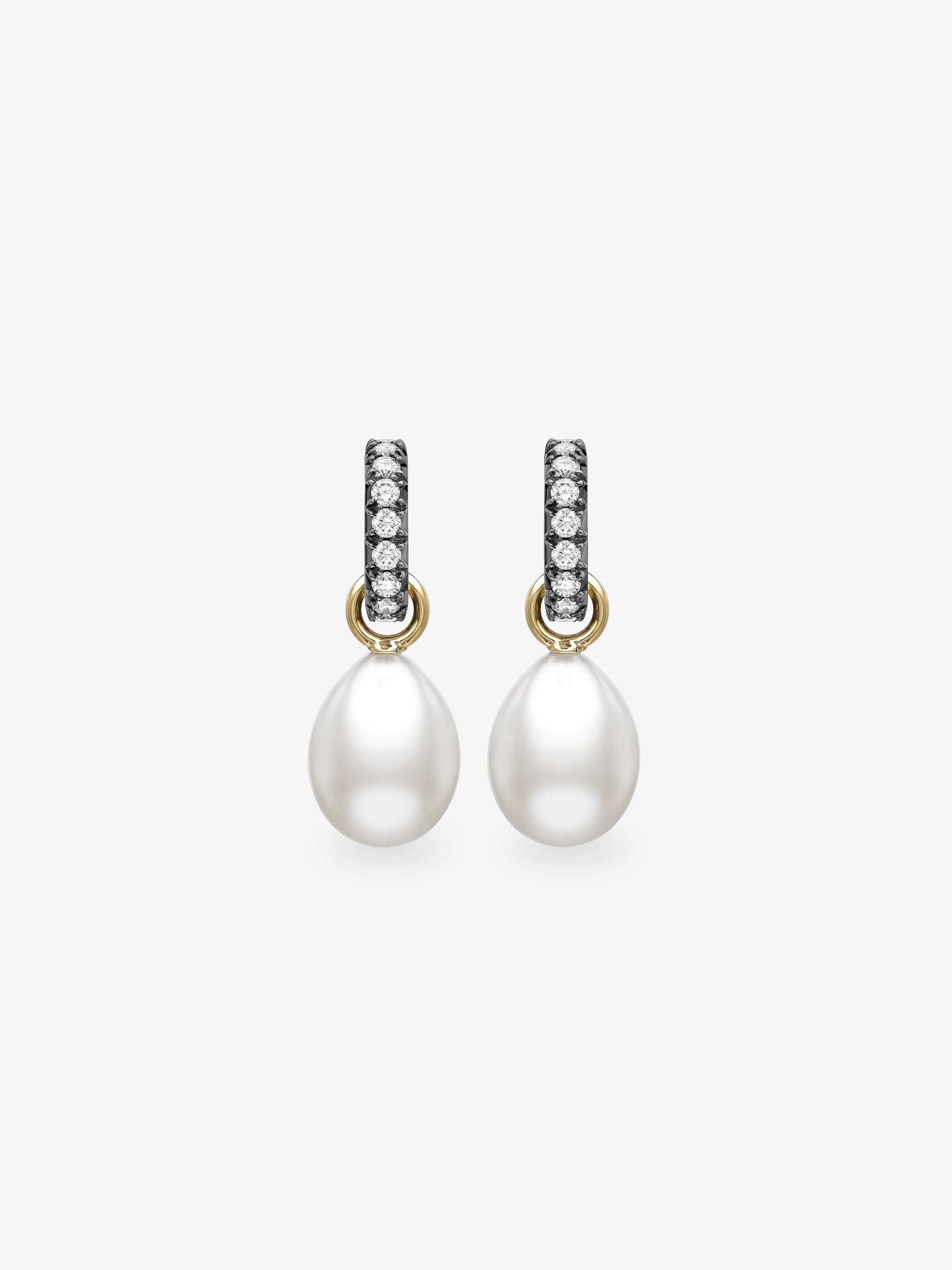 Diamond & Pearl Cut-Down Hoop Earrings View 1