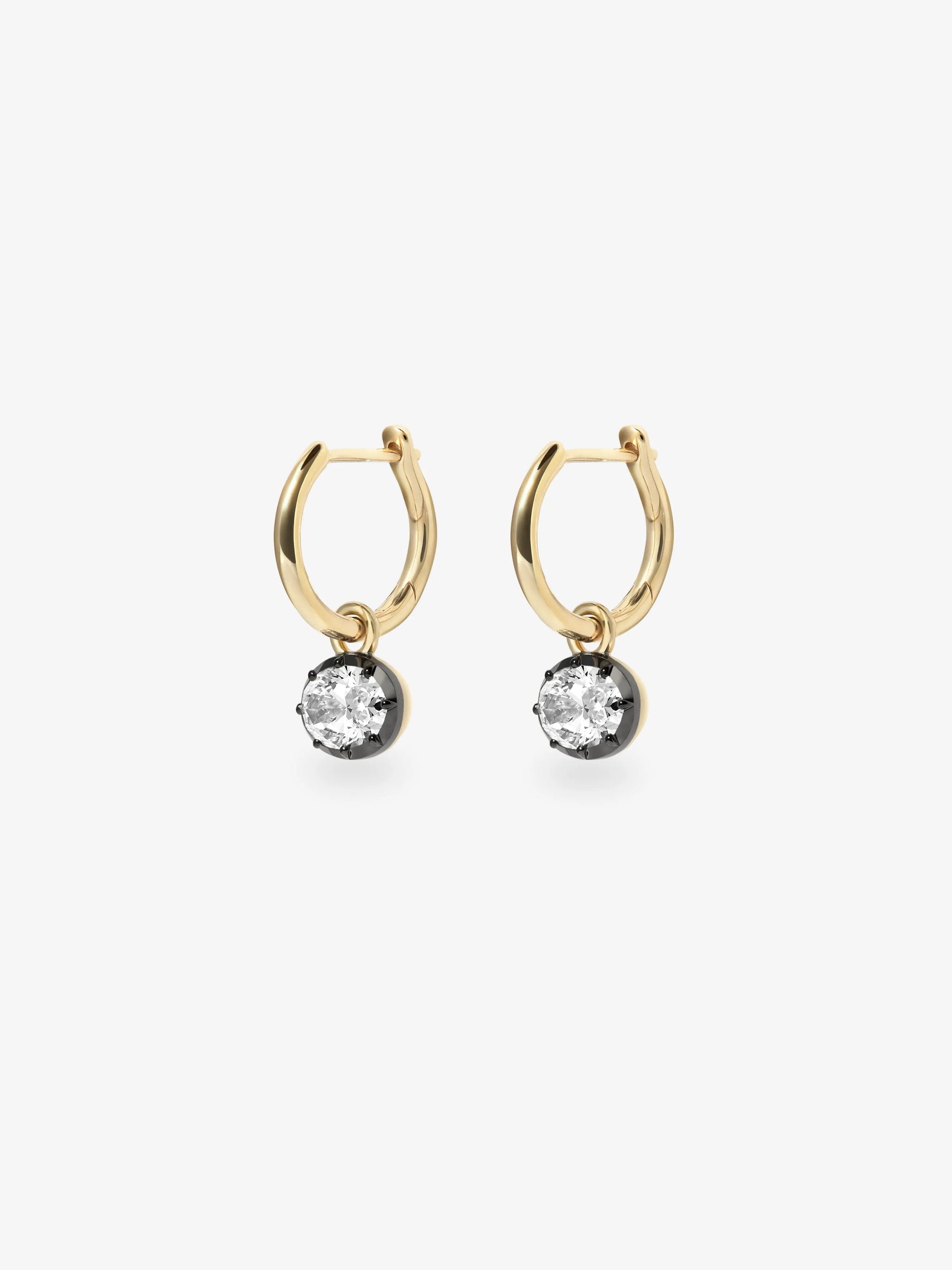 0.50ct East-West Oval Diamond & Blackened Gold Gypset Hoop Earrings View 2