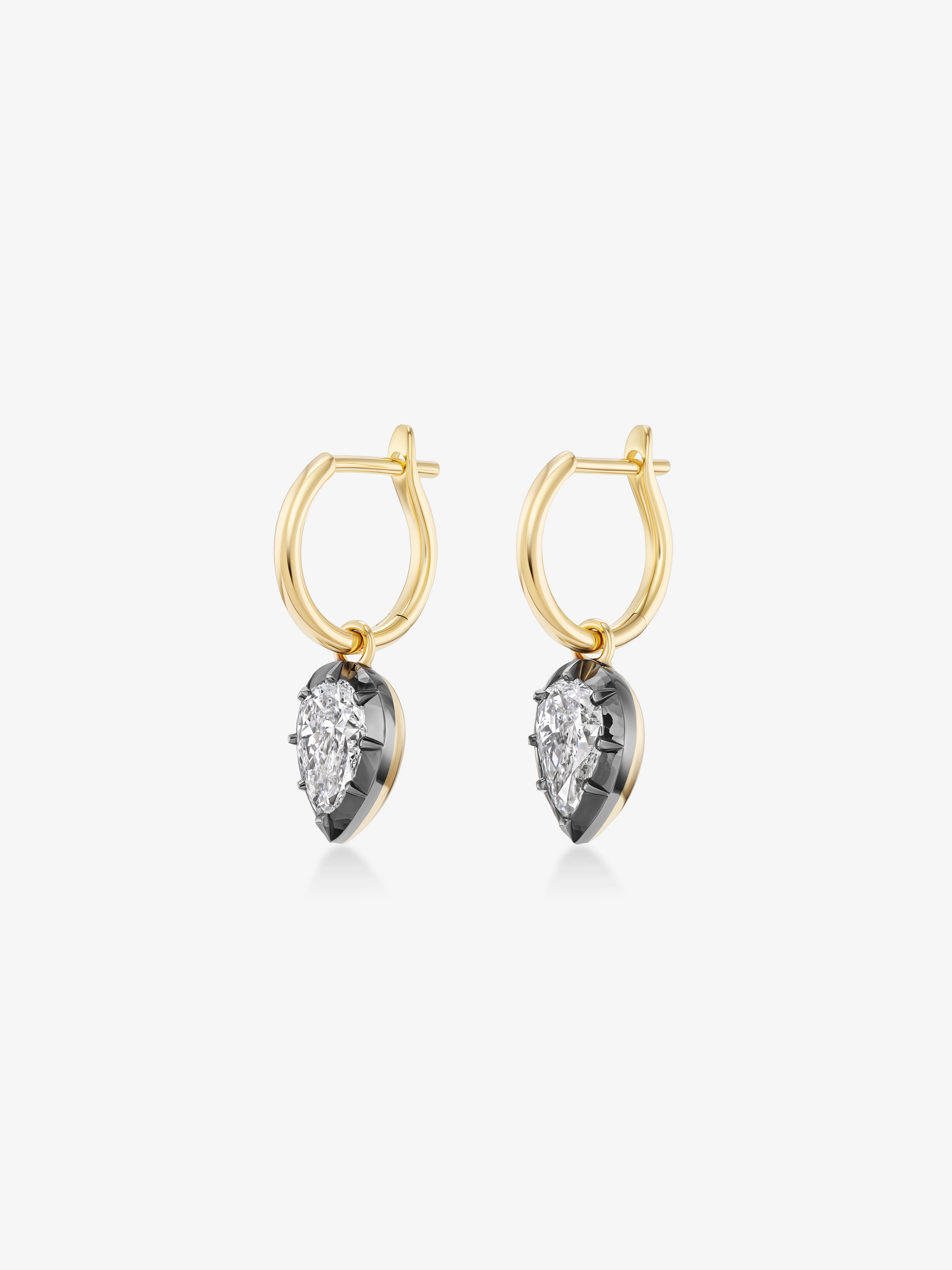 0.70ct Pear-Shaped Diamond & Blackened White Gold Point Down Gypset Hoop Earrings View 2