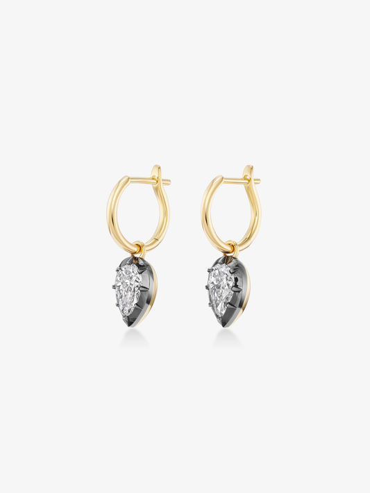 0.70ct Pear-Shaped Diamond & Blackened White Gold Point Down Gypset Hoop Earrings View 2