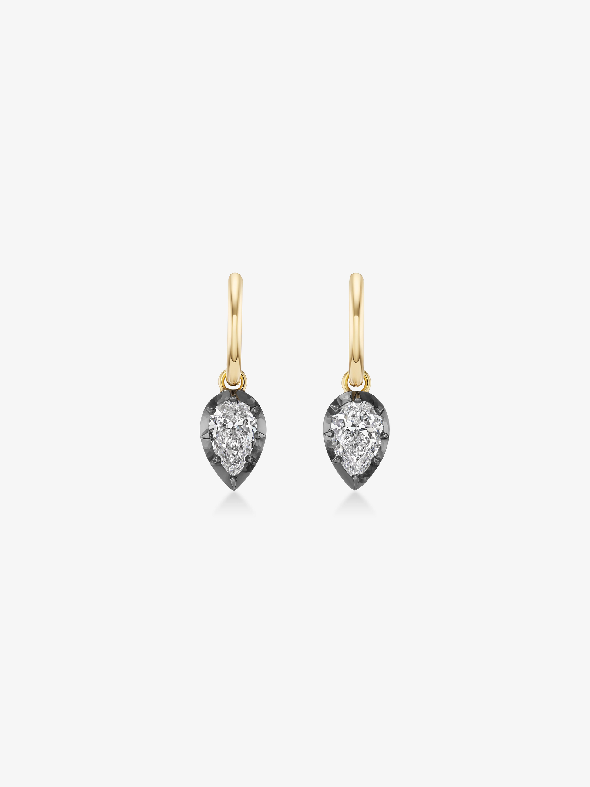0.70ct Pear-Shaped Diamond & Blackened White Gold Point Down Gypset Hoop Earrings View 1