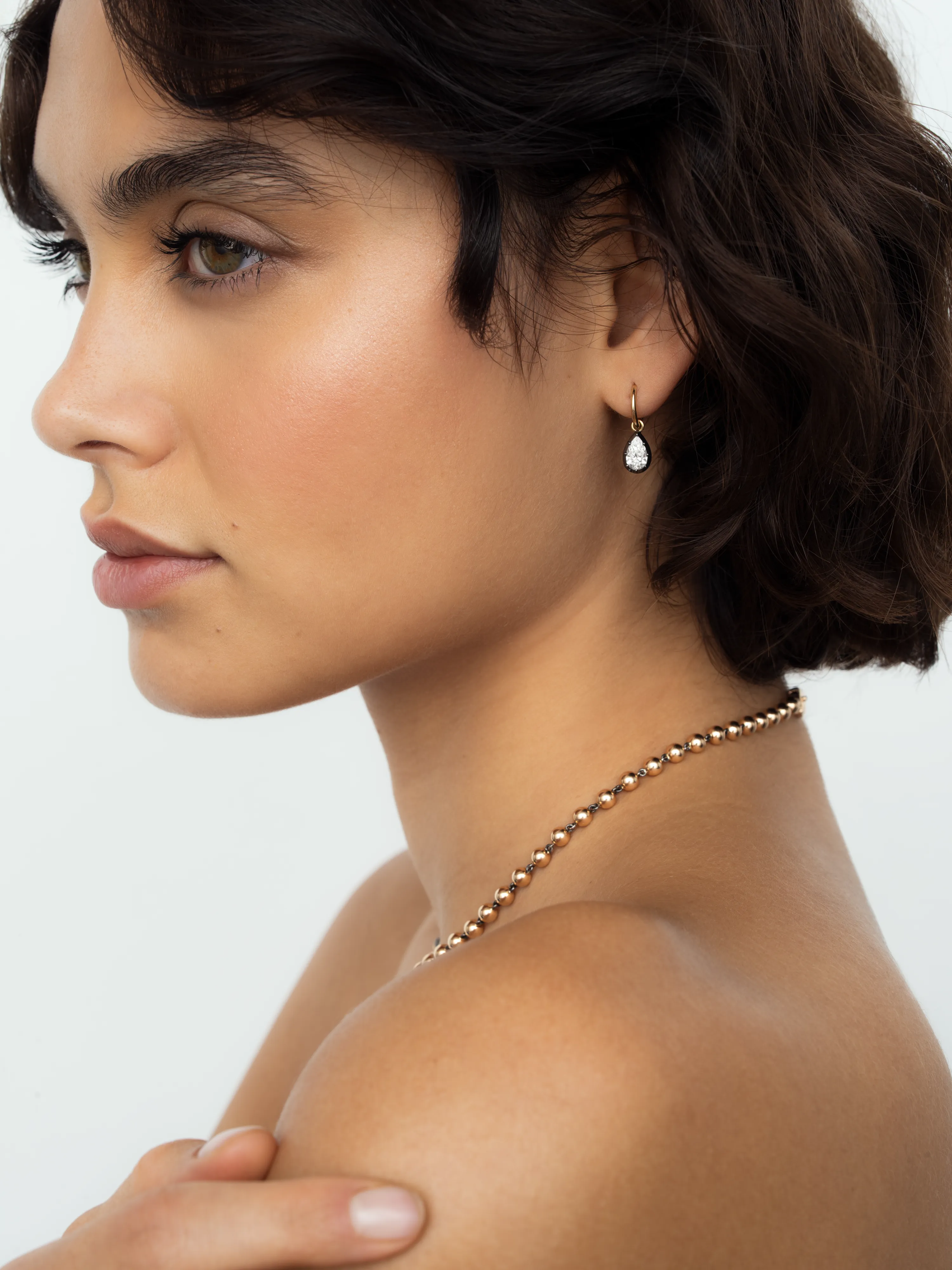 0.70ct Pear-Shaped Diamond & Blackened Gold Single Gypset Hoop Earring View 3