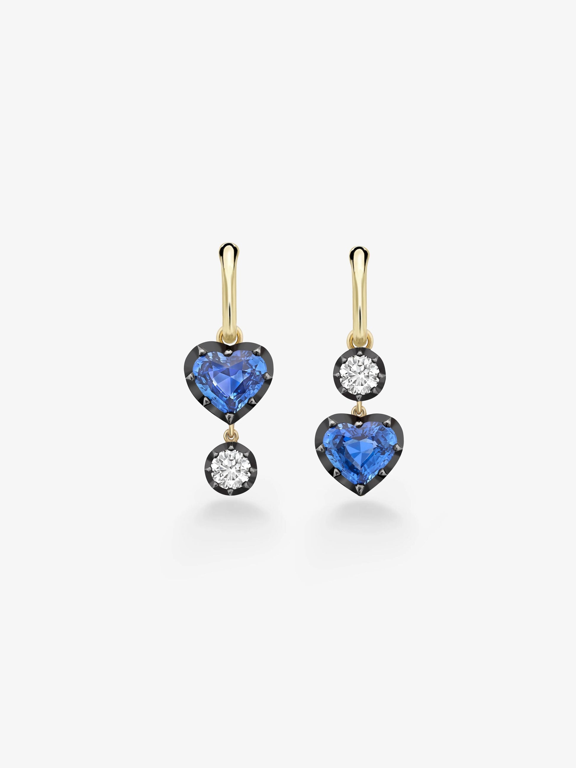 Asymmetric Heart-Shaped Sapphire & Diamond Gypset Hoop Earrings View 1