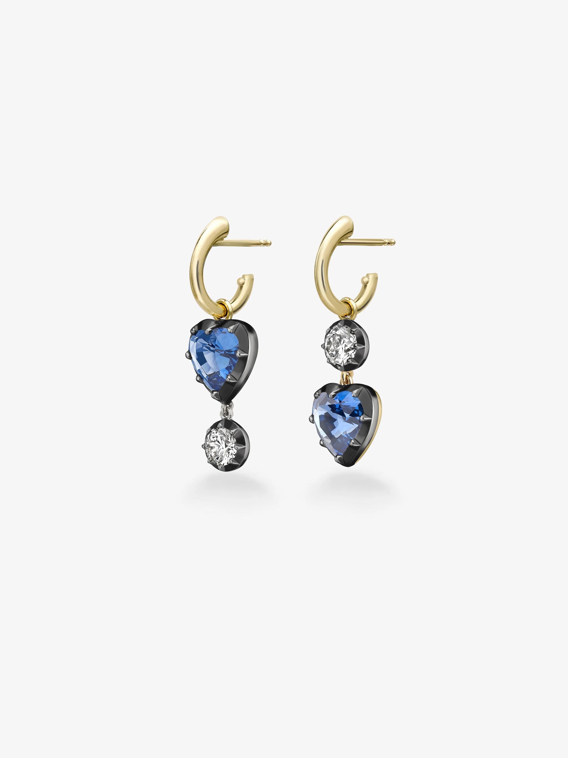 Asymmetric Heart-Shaped Sapphire & Diamond Gypset Hoop Earrings View 2