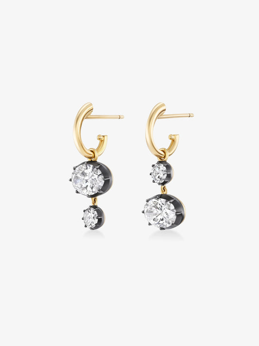 Asymmetric Oval & Round Brilliant Diamond Hoop Earrings View 2