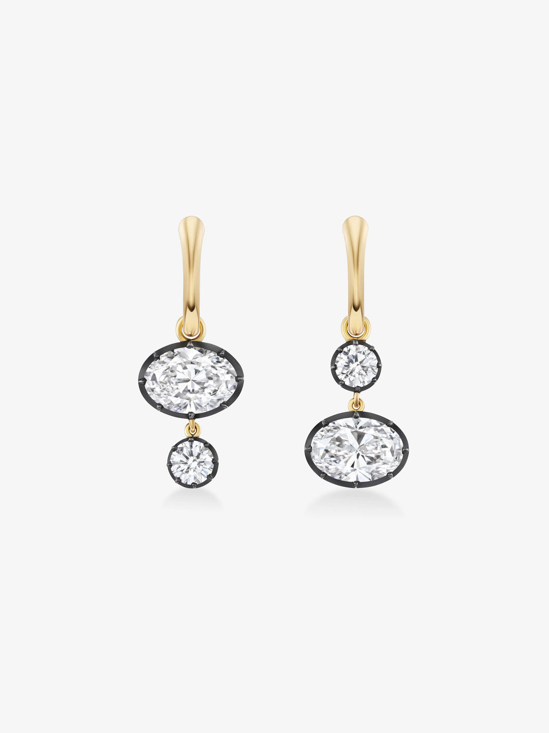 Asymmetric Oval & Round Brilliant Diamond Hoop Earrings  View 1