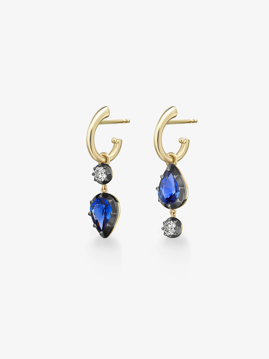 Asymmetric Pear-Shaped Sapphire & Diamond Hoop Earrings View 2