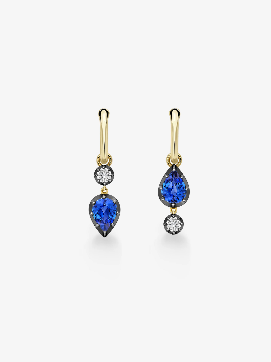Asymmetric Pear-Shaped Sapphire & Diamond Hoop Earrings  View 1
