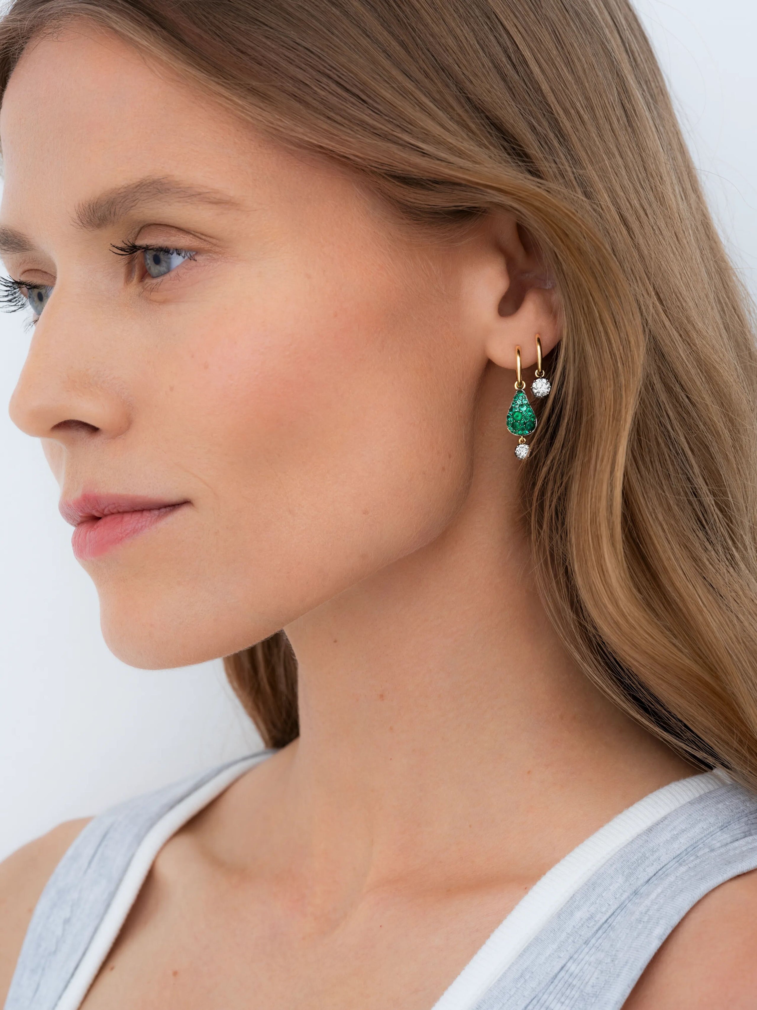 Fruit Salad Emerald Prickly Pear & Diamond Gypset Hoop Earrings View 3