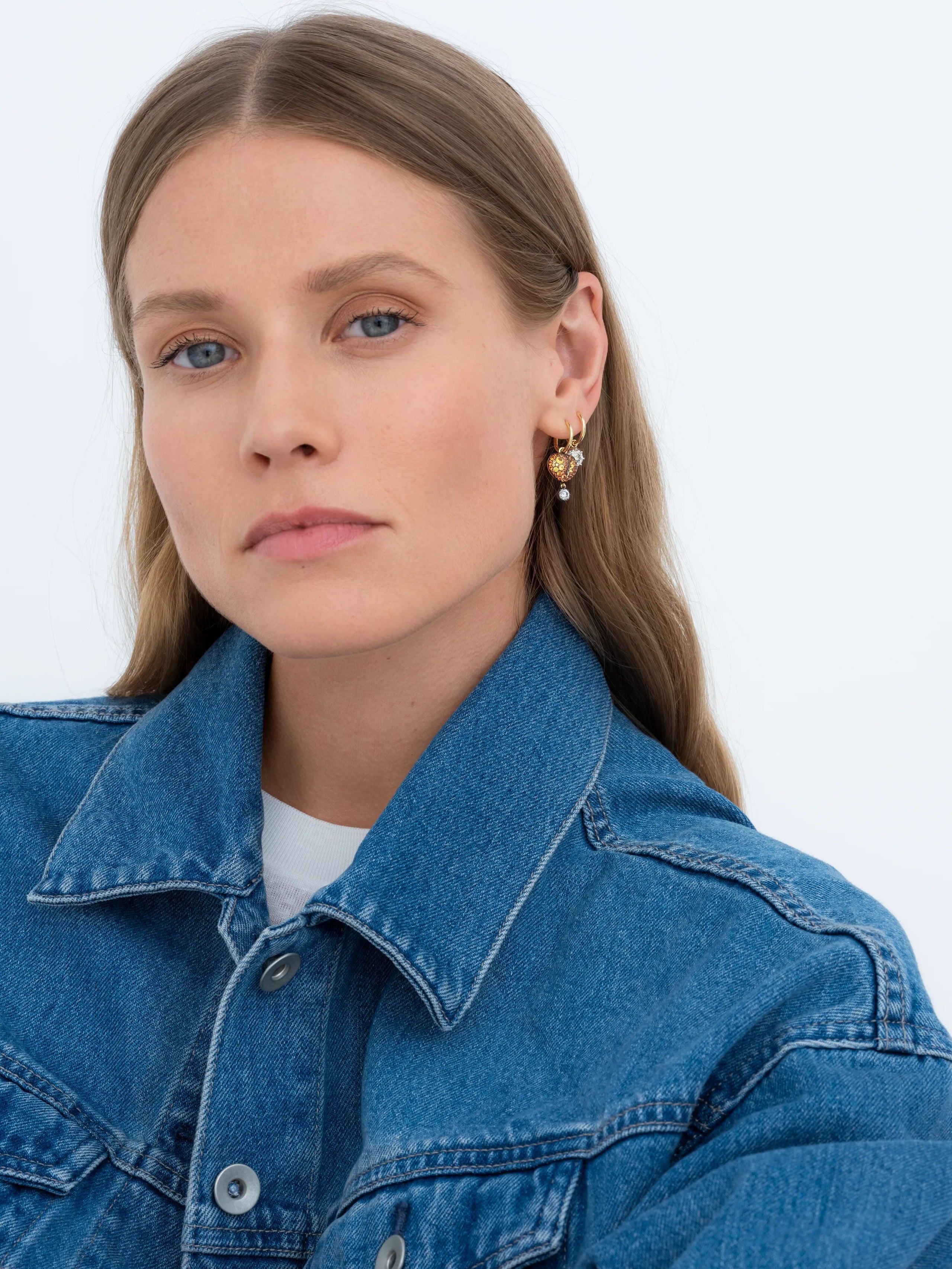 Fruit Salad Peachy Sapphire & Diamond Gypset Hoop Earrings View 3