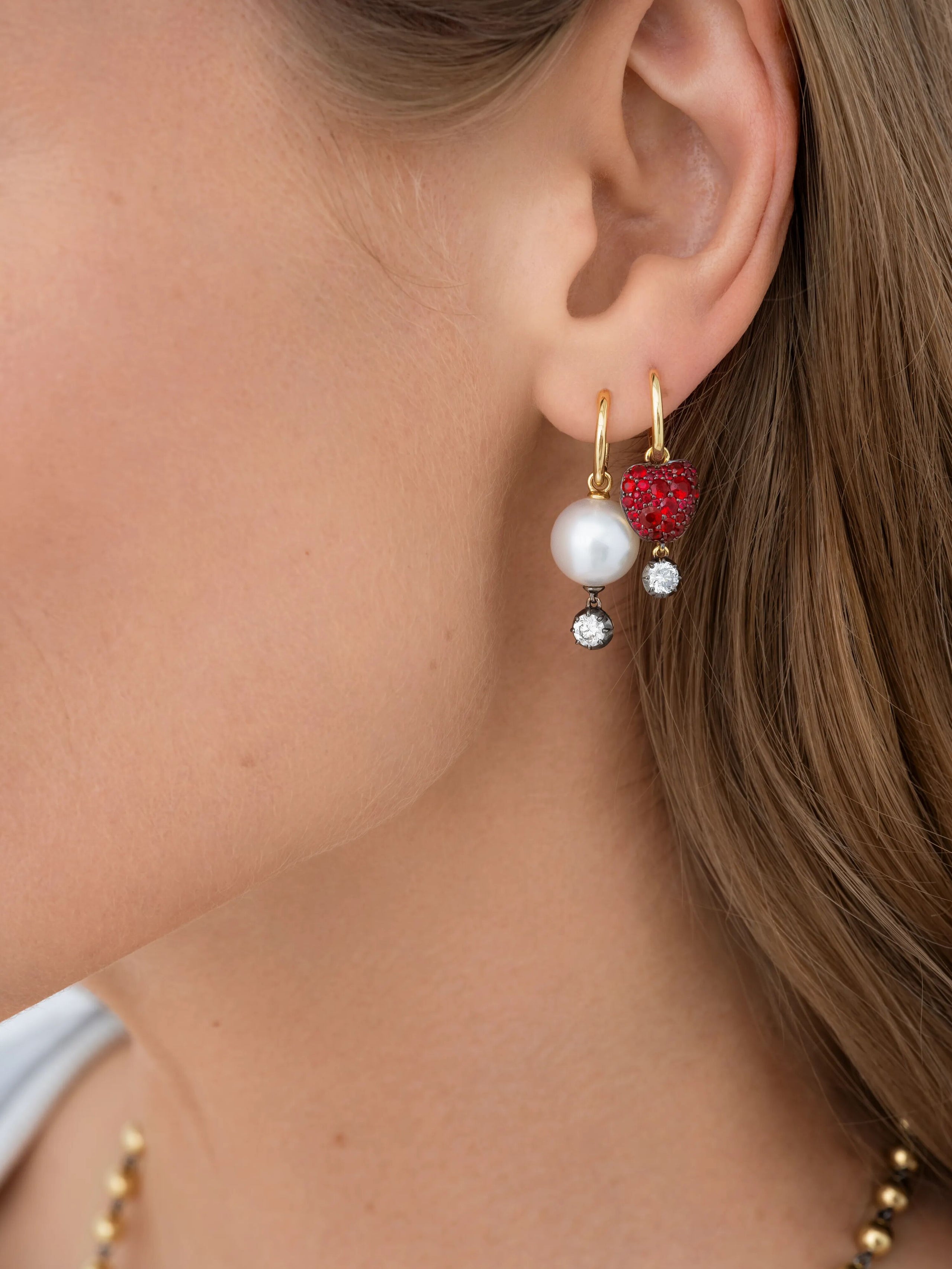 Fruit Salad Ruby Apple & Diamond Gypset Hoop Earrings View 3