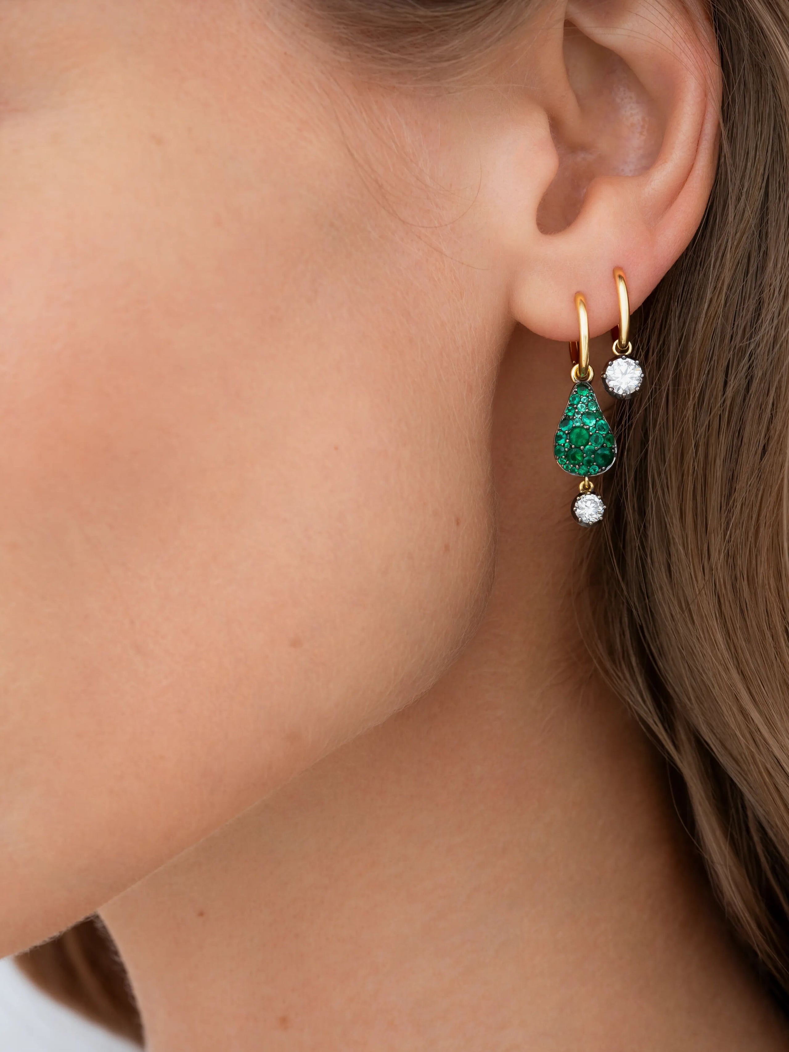 Fruit Salad Emerald Prickly Pear & Diamond Single Gypset Hoop Earring View 3