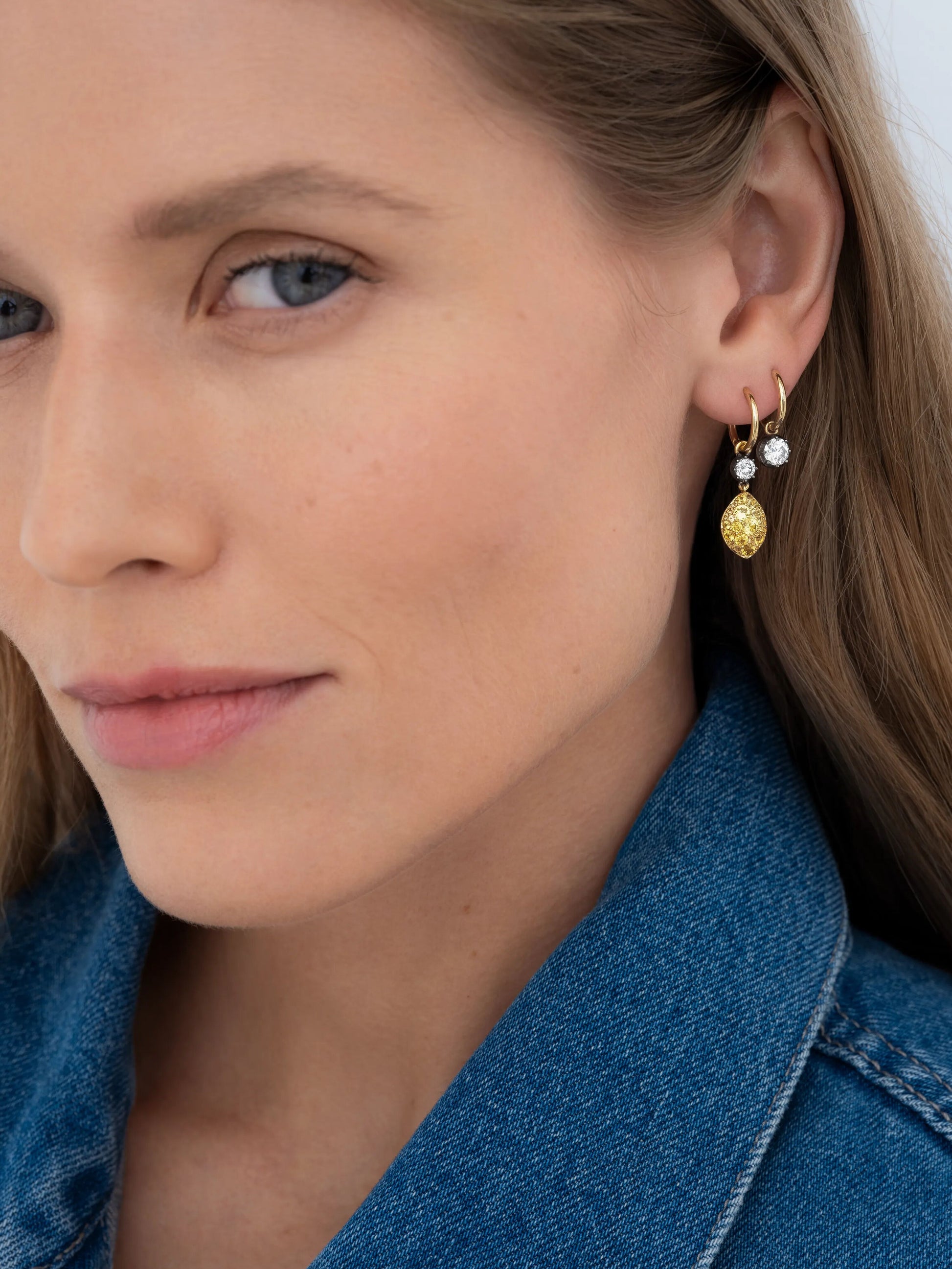 Fruit Salad Lemon Drop Sapphire & Diamond Single Gypset Hoop Earring View 3