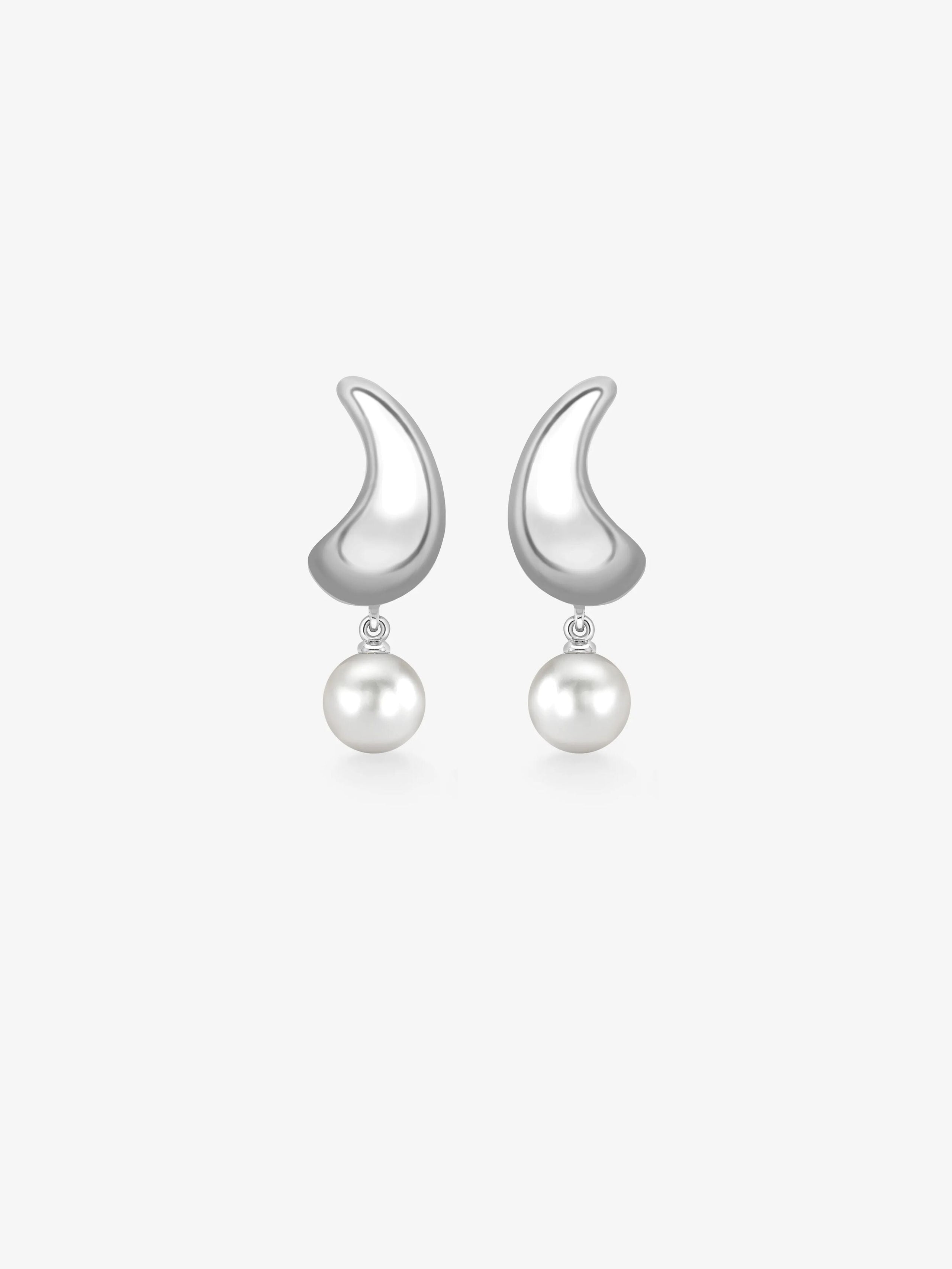 Rush Hour Small 'Til Late White Gold Pearl Earrings View 1