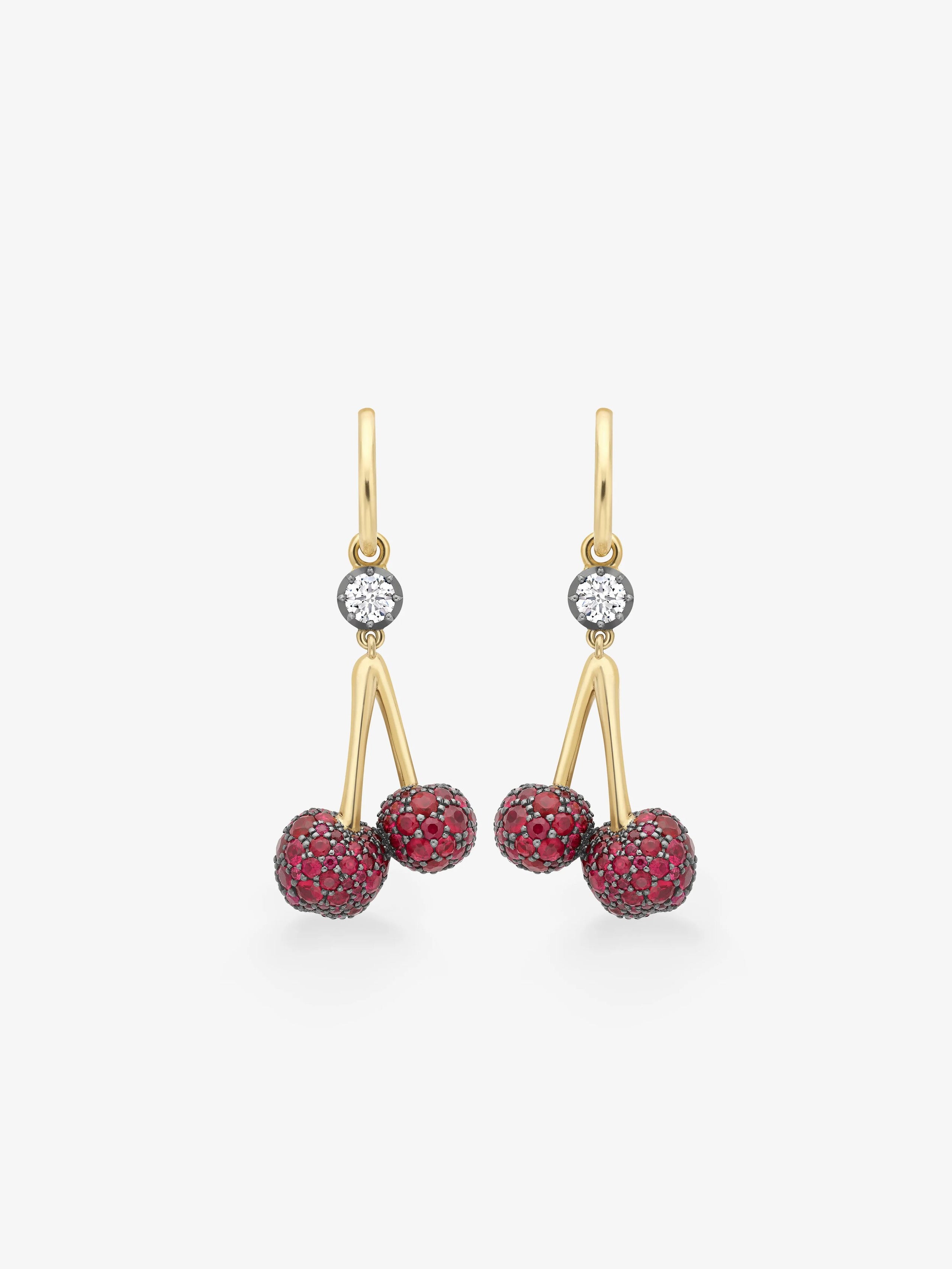 Fruit Salad Ruby Cherries & Diamond Gypset Hoop Earrings View 1