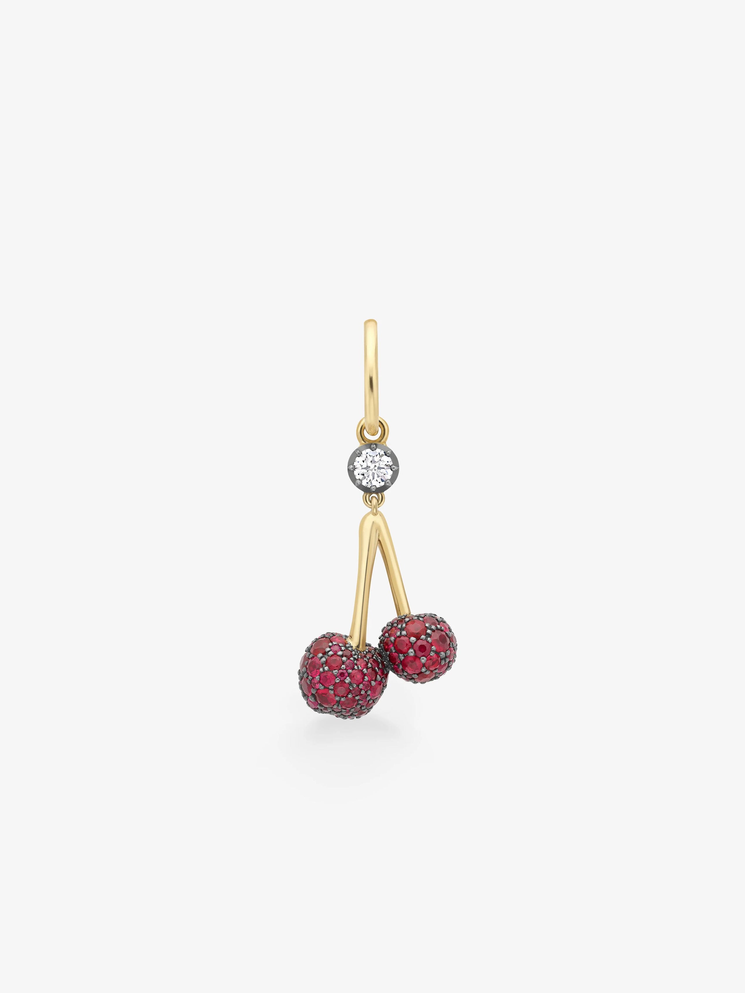 Fruit Salad Ruby Cherries & Diamond Single Gypset Hoop Earring View 1