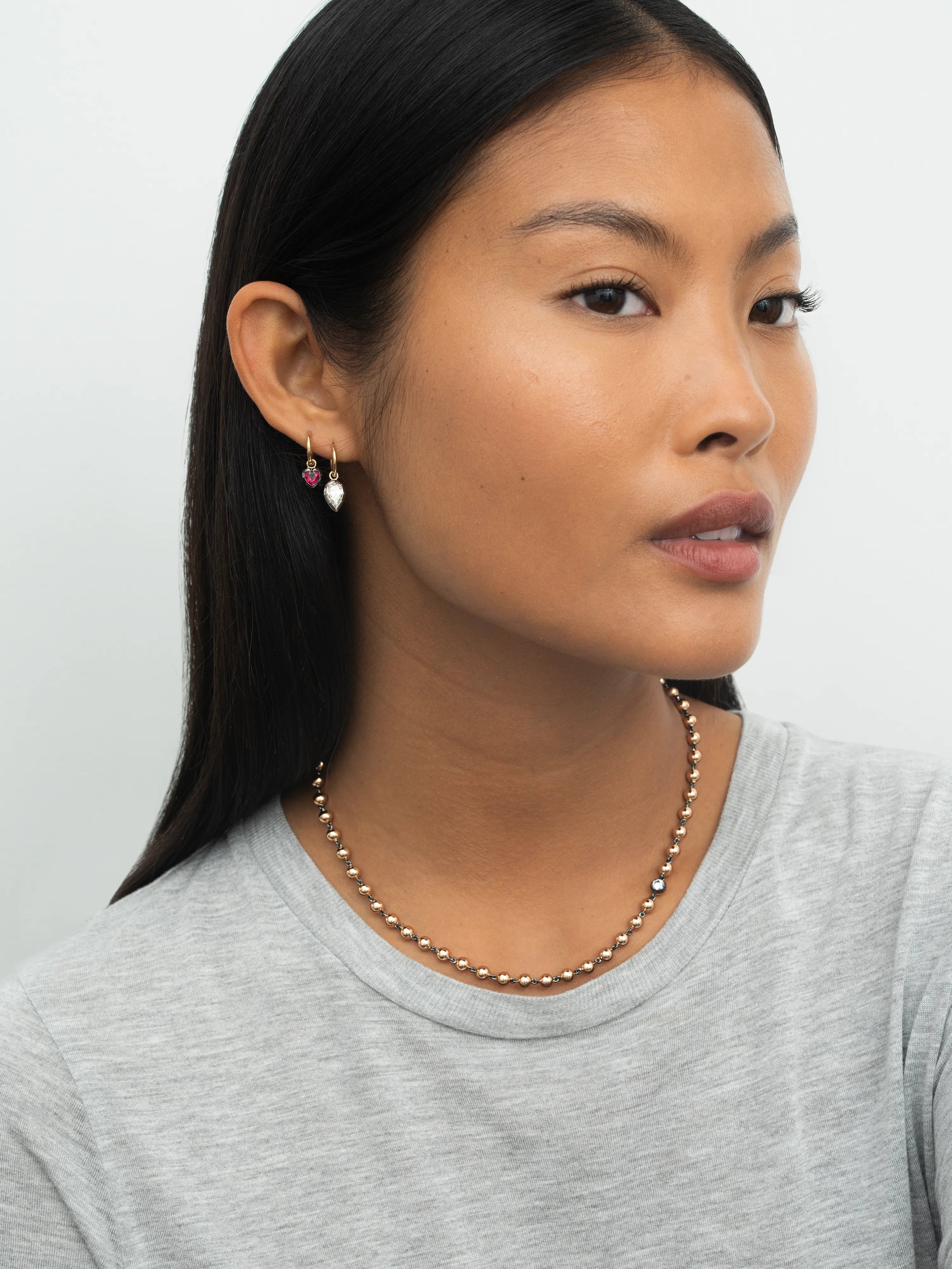 0.50ct Heart-Shaped Ruby & Blackened Gold Gypset Hoop Earrings View 3