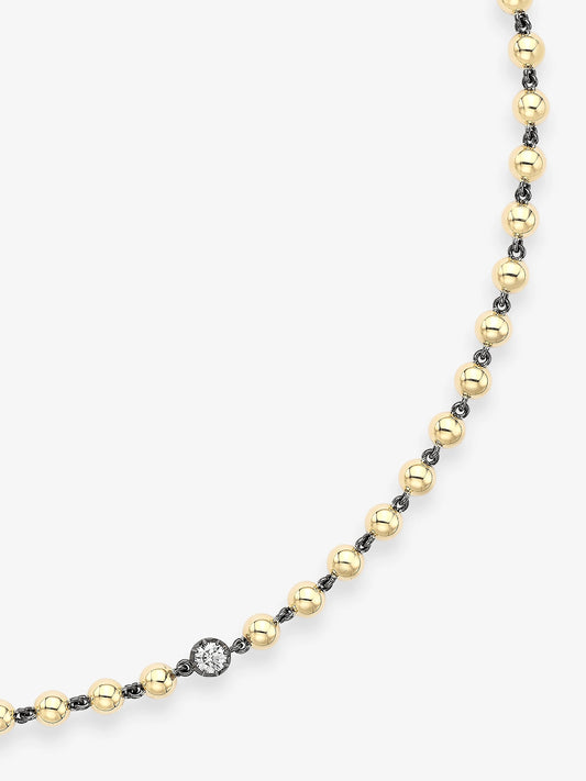 Ball n Chain Yellow Gold Diamond 18" Necklace View 2