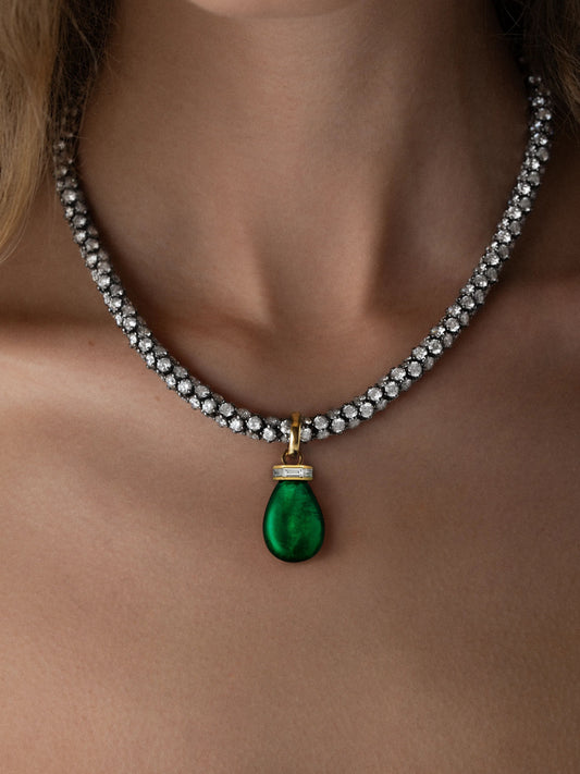 Tempest 22.06ct Cabochon Emerald & Diamond Pendant View 3