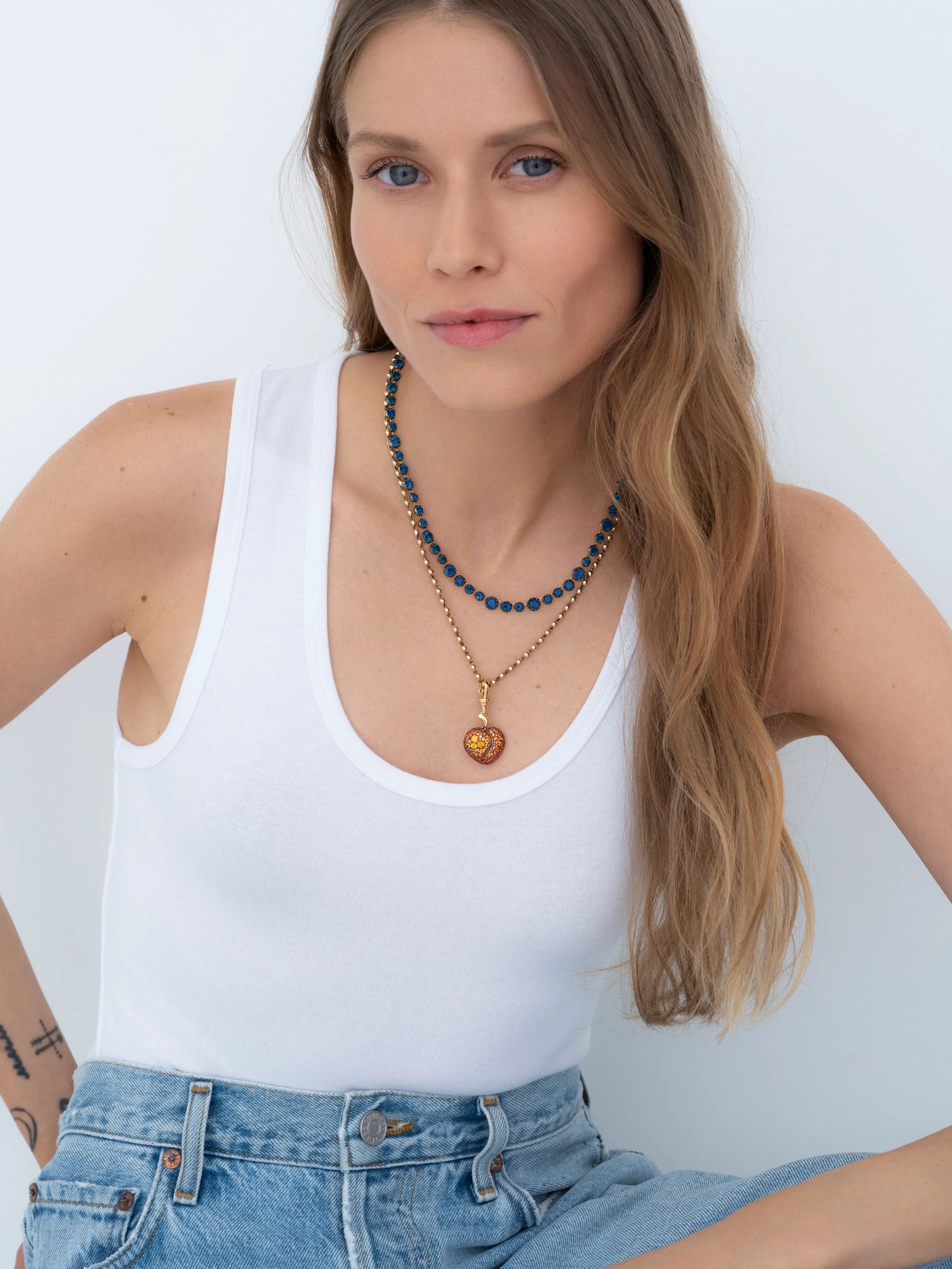 Fruit Salad Sapphire Button Back Necklace View 3