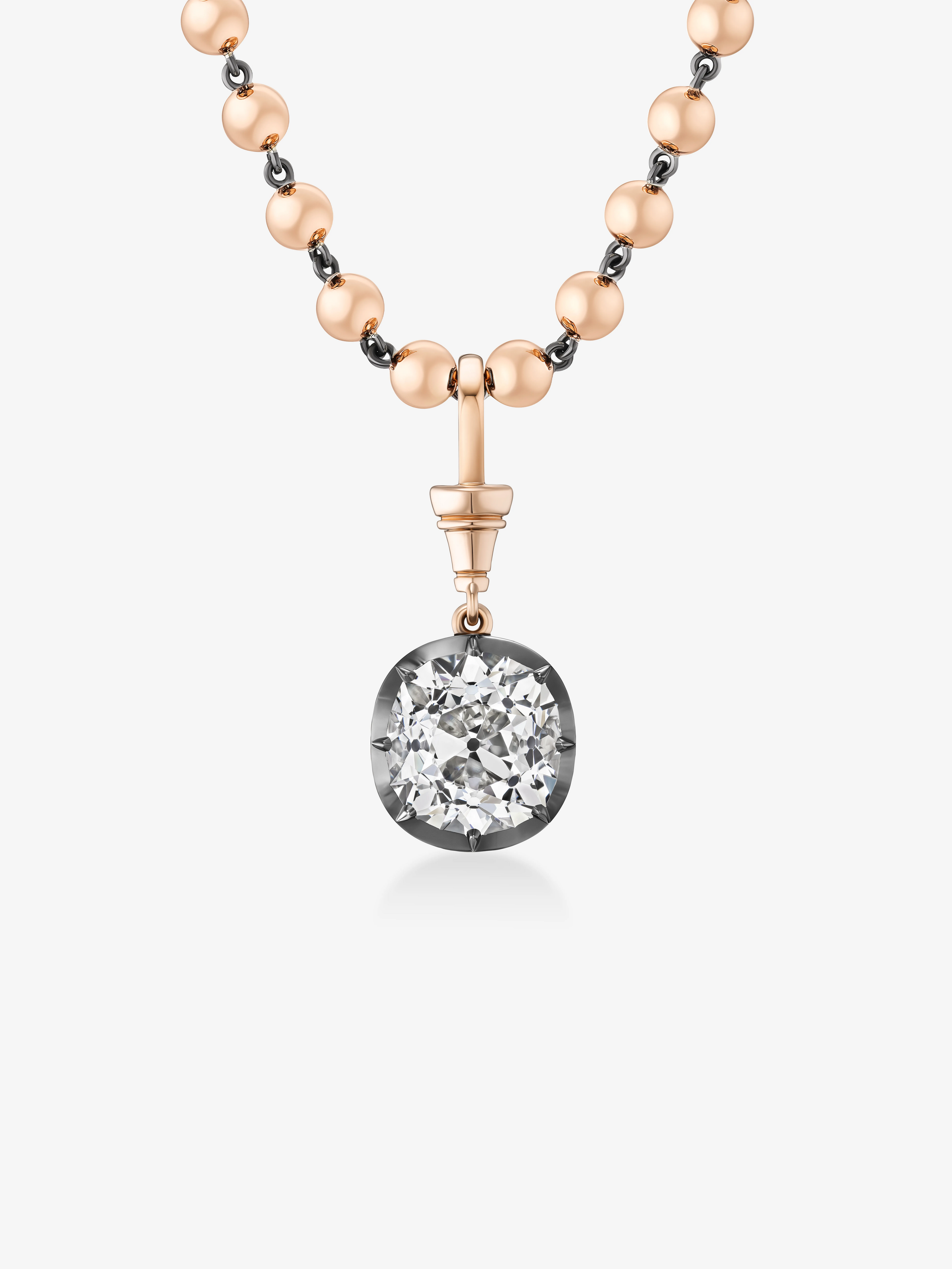 Ball n Chain 8.09ct Old Mine Cut Diamond Pendant View 2